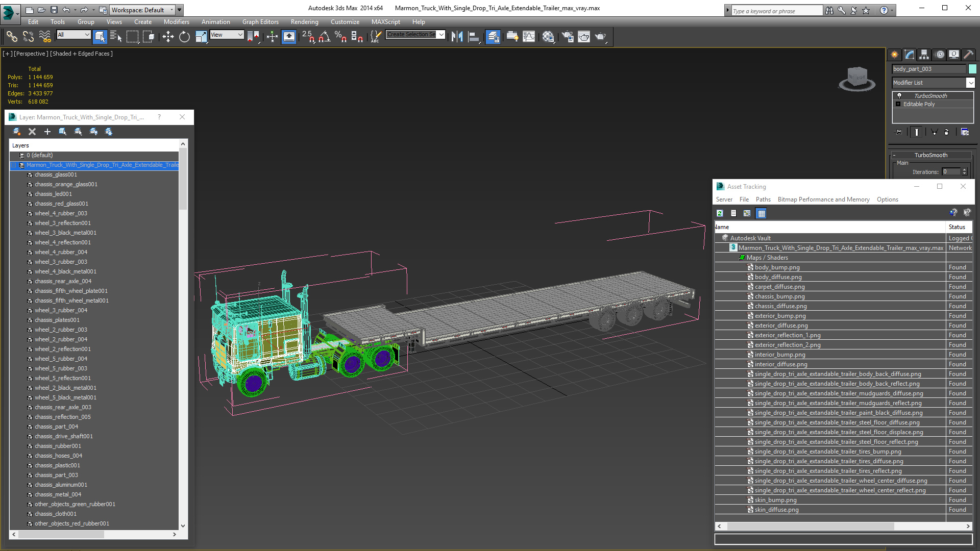 Marmon Truck with Single Drop Tri Axle Extendable Trailer 3D