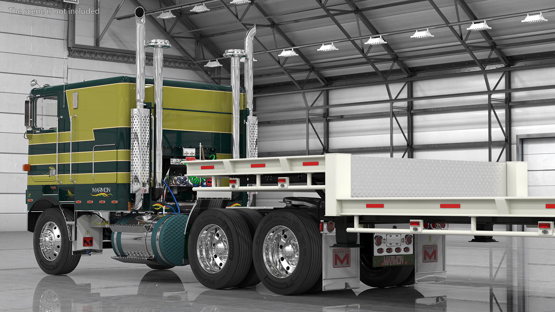 Marmon Truck with Single Drop Tri Axle Extendable Trailer 3D