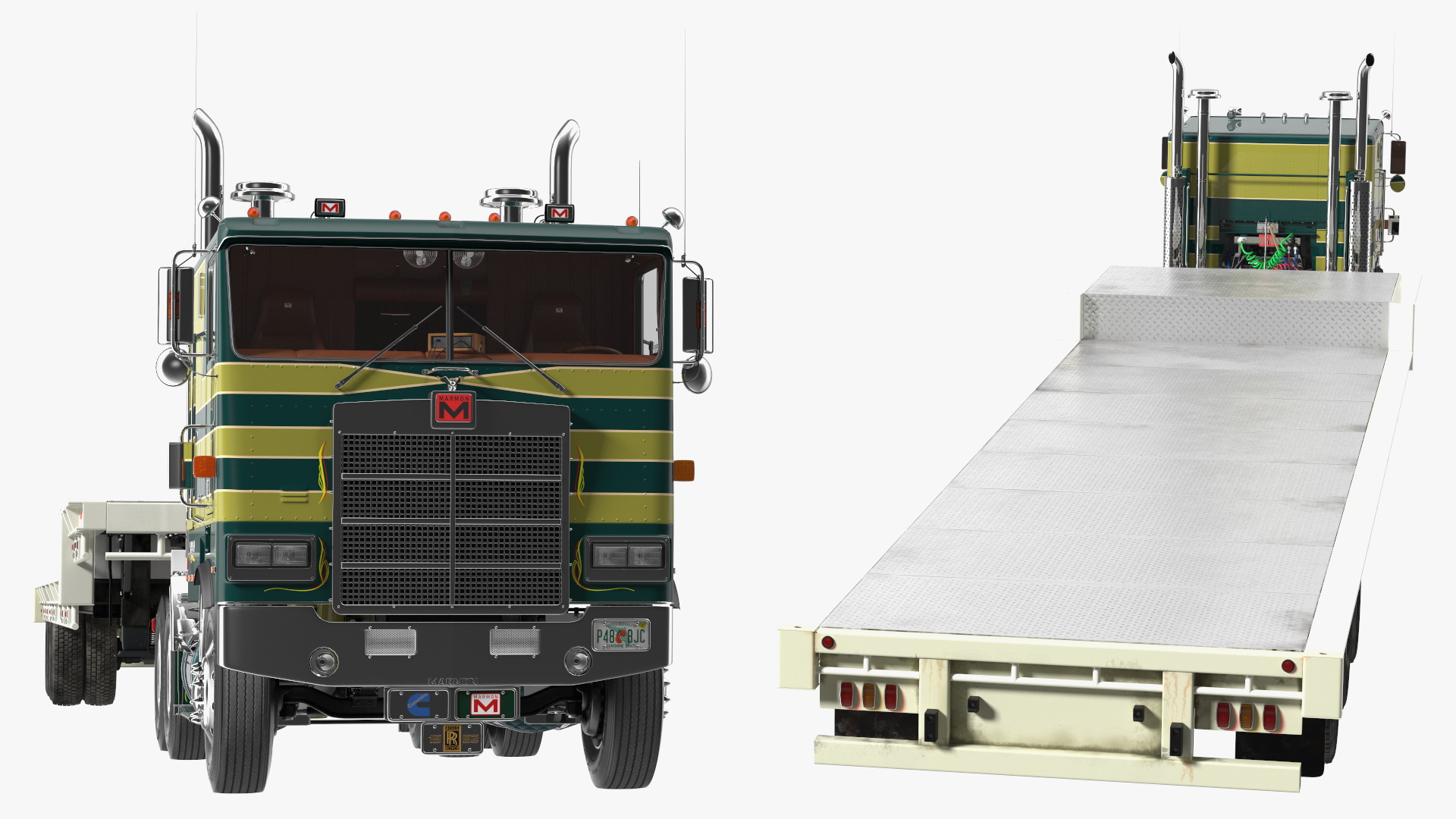 Marmon Truck with Single Drop Tri Axle Extendable Trailer 3D