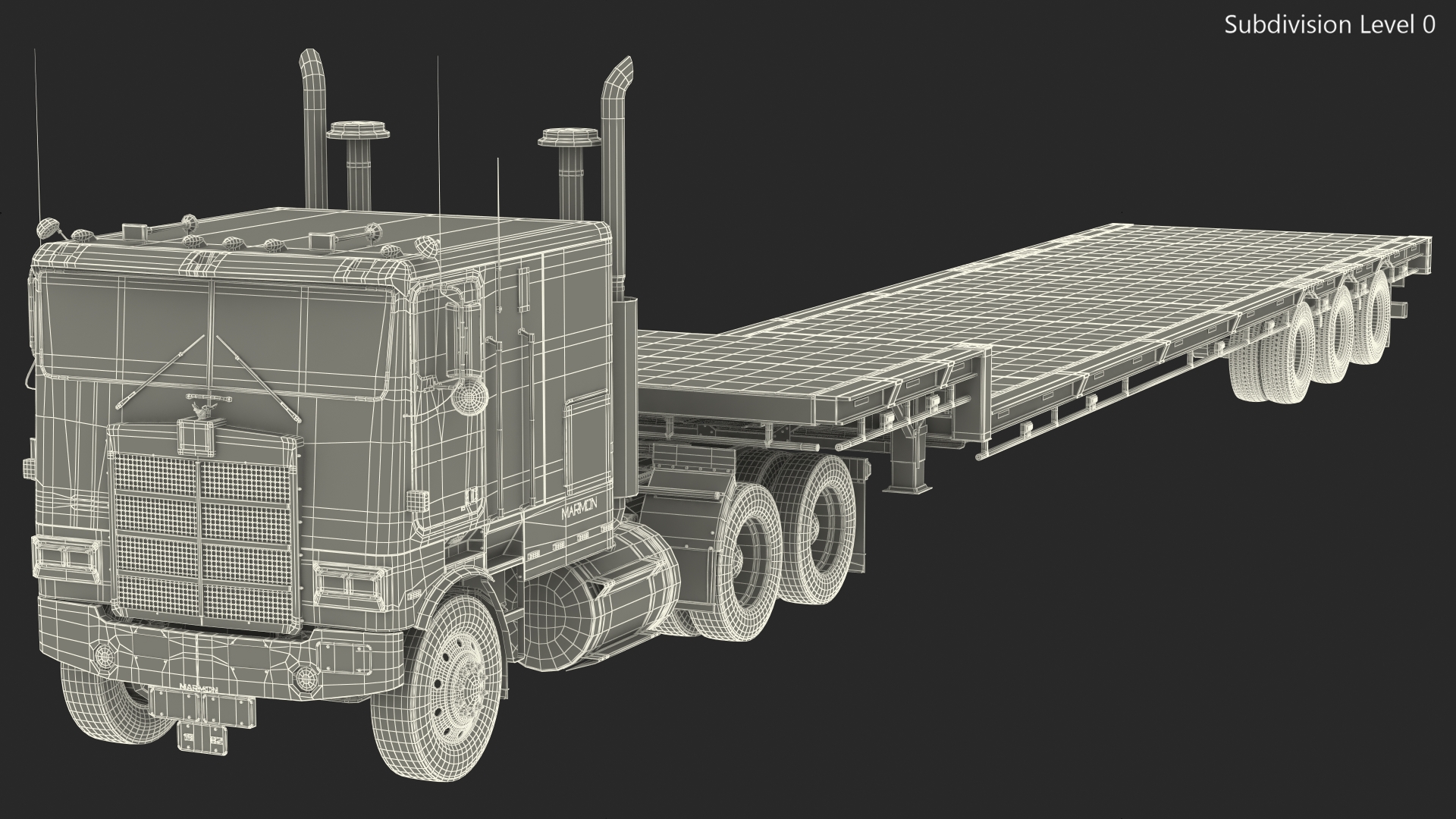Marmon Truck with Single Drop Tri Axle Extendable Trailer 3D