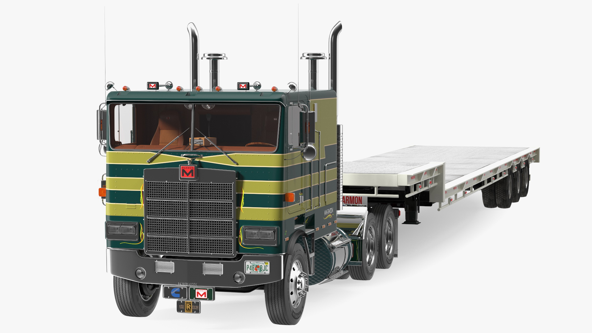 Marmon Truck with Single Drop Tri Axle Extendable Trailer 3D