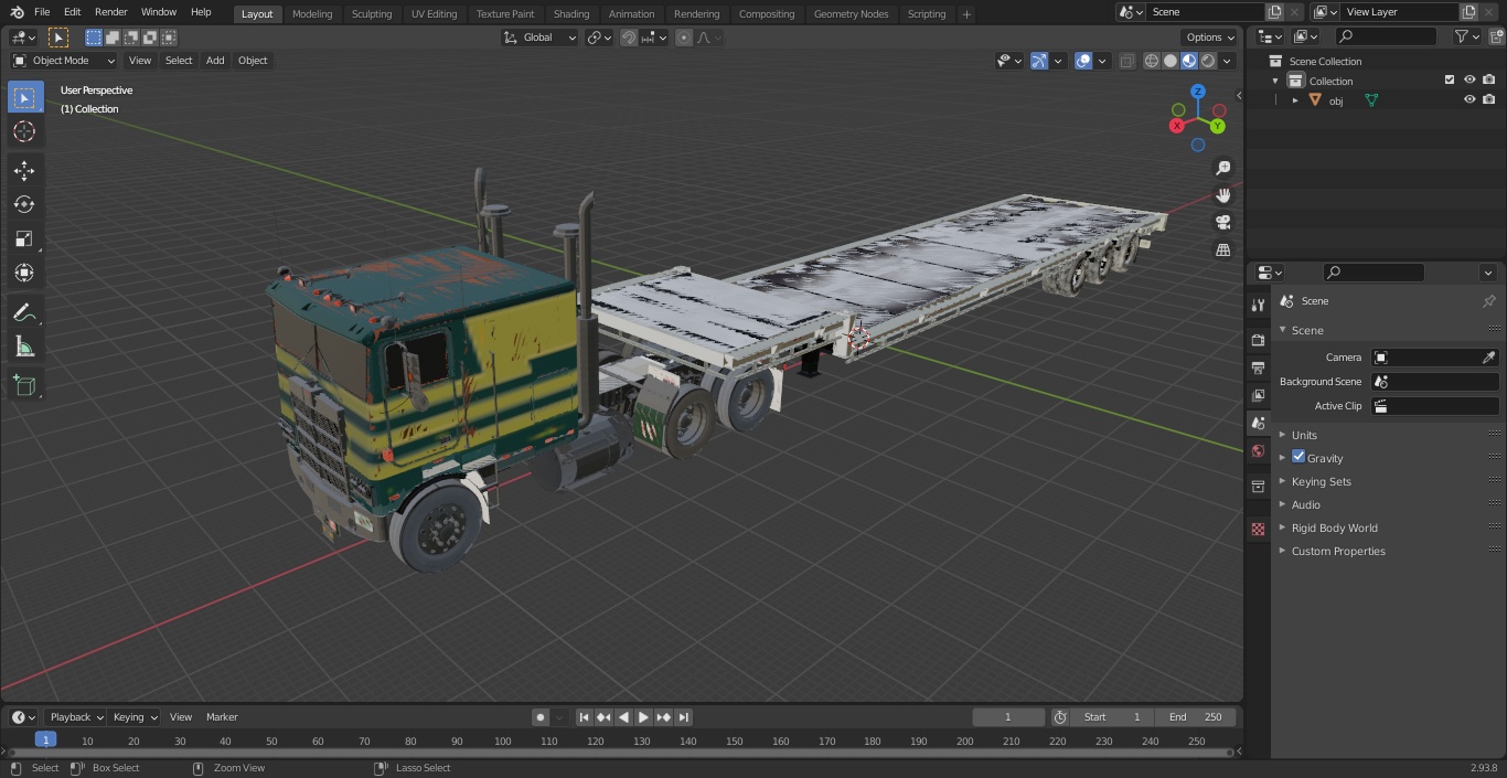 Marmon Truck with Single Drop Tri Axle Extendable Trailer 3D
