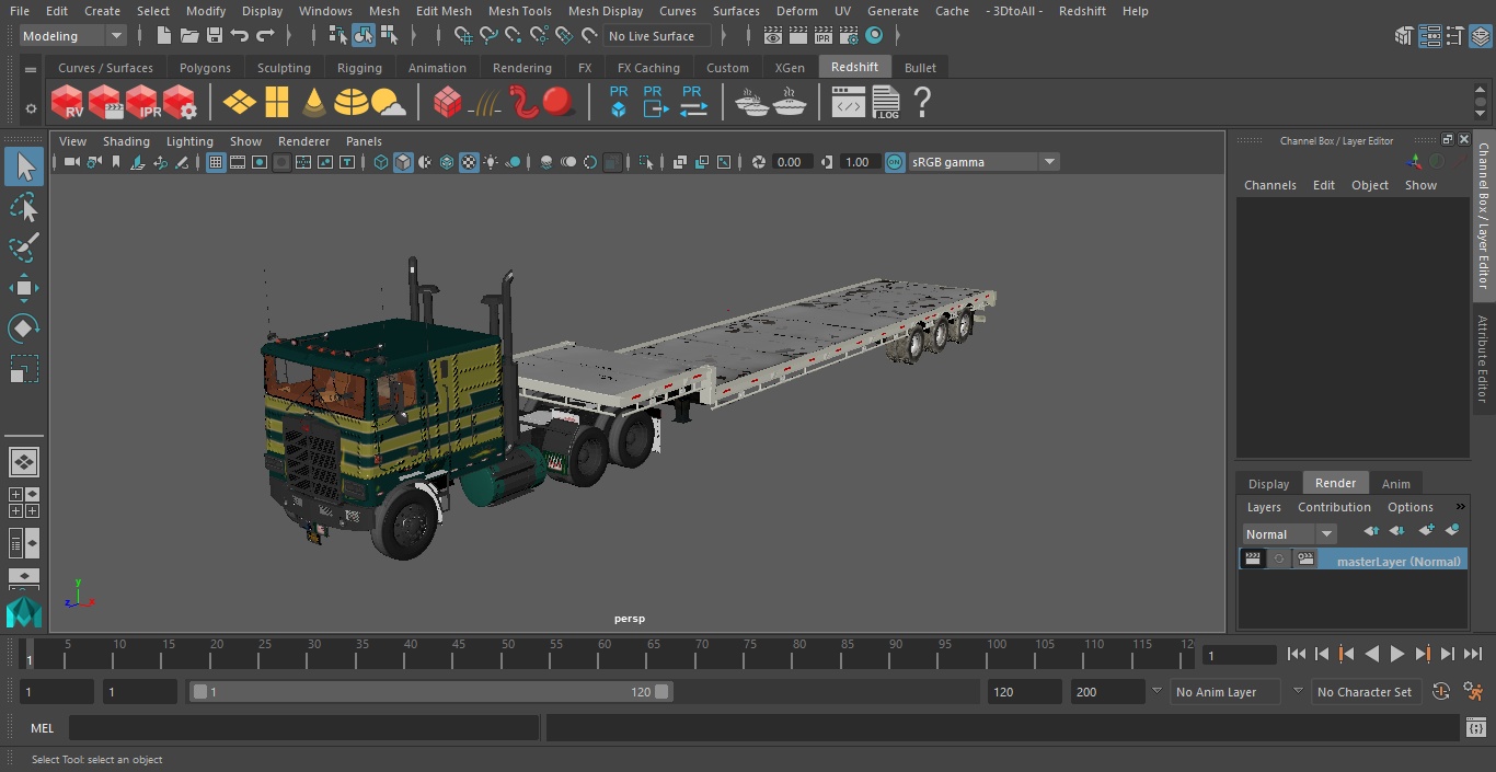 Marmon Truck with Single Drop Tri Axle Extendable Trailer 3D