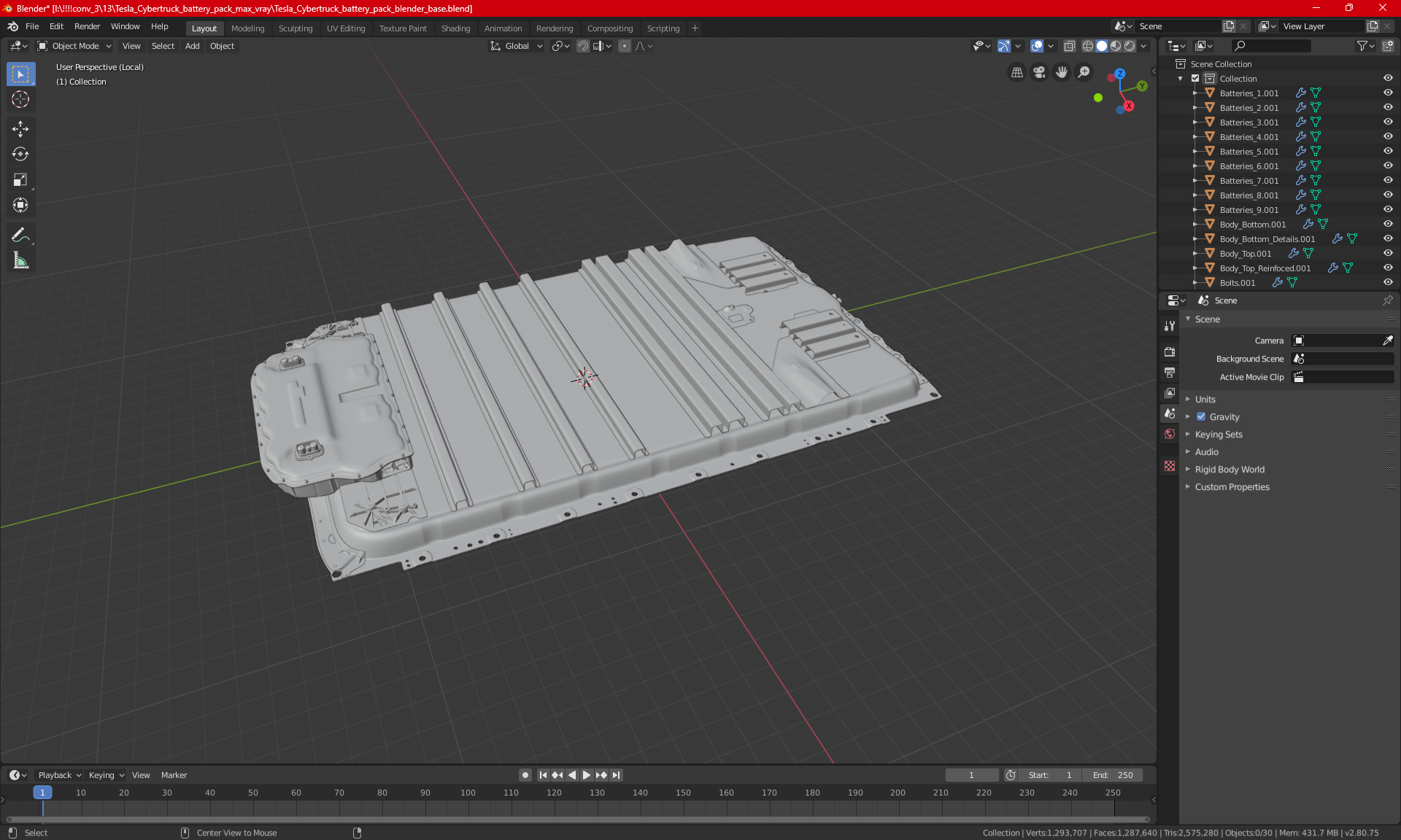 Tesla Cybertruck battery pack 3D model