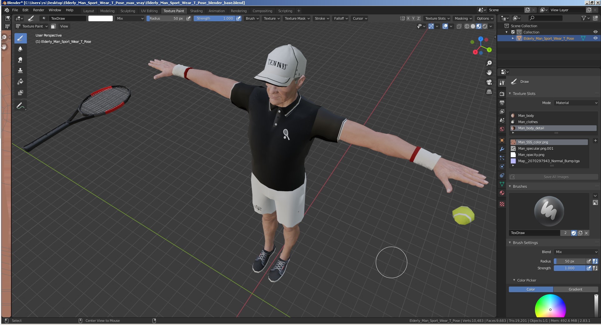 Elderly Man Sport Wear T Pose 3D model