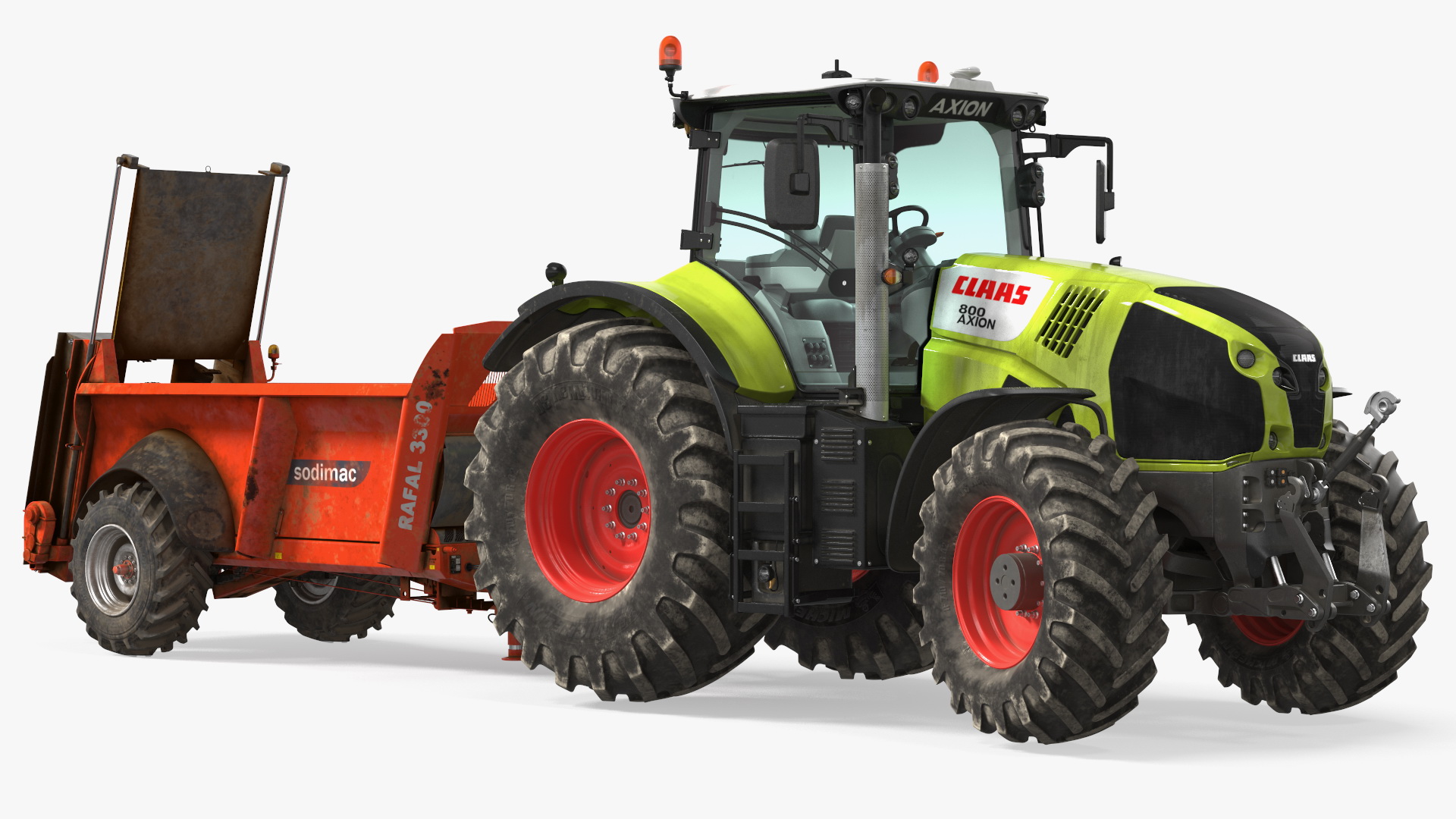 3D Tractor Claas Axion 800 with Sodimac Rafal 3300 Spreader Rigged model
