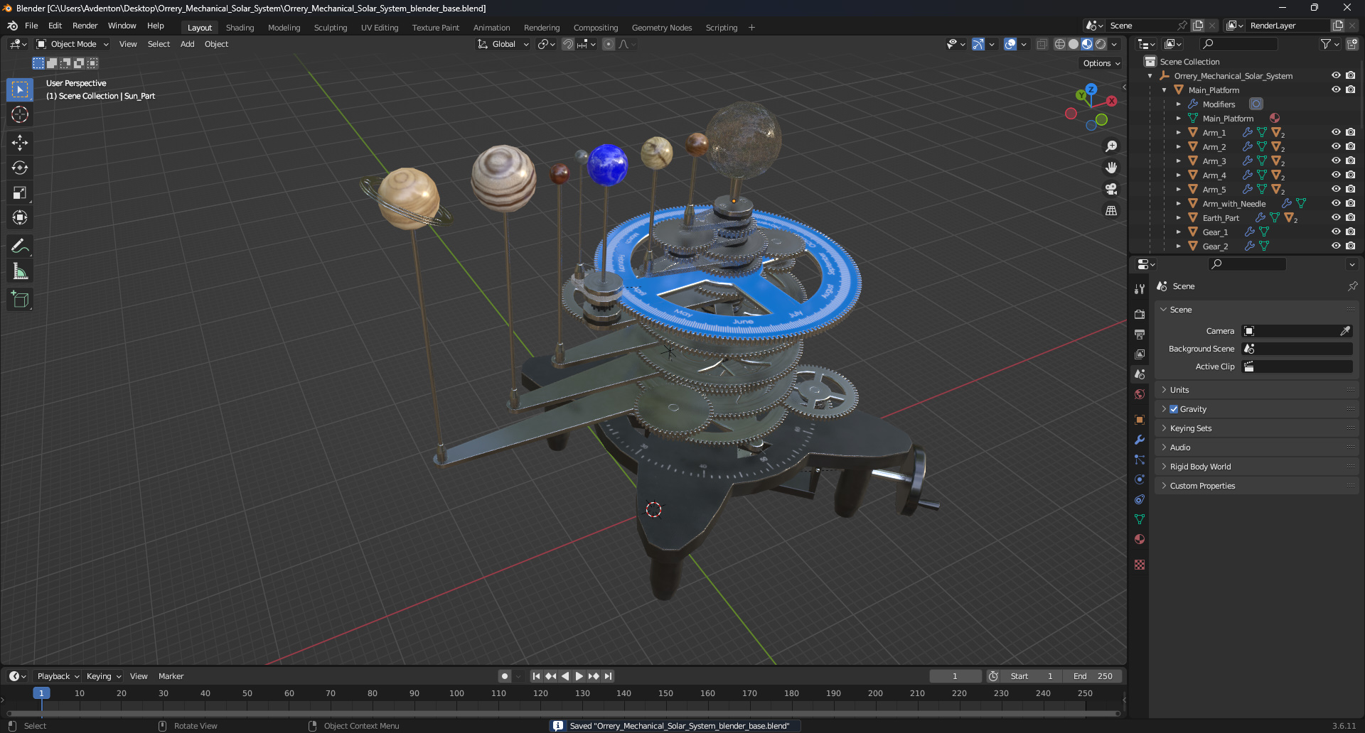 3D model Orrery Mechanical Solar System