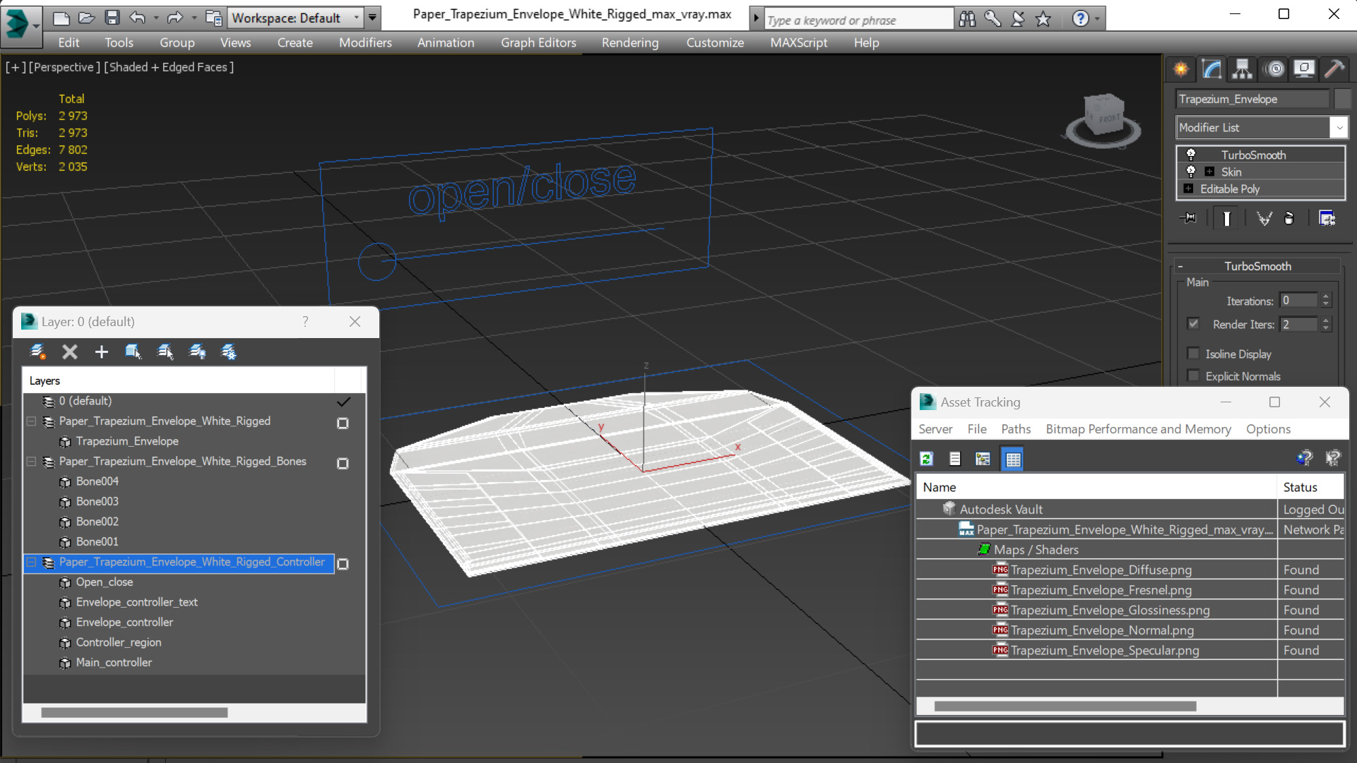 Paper Trapezium Envelope White Rigged 3D