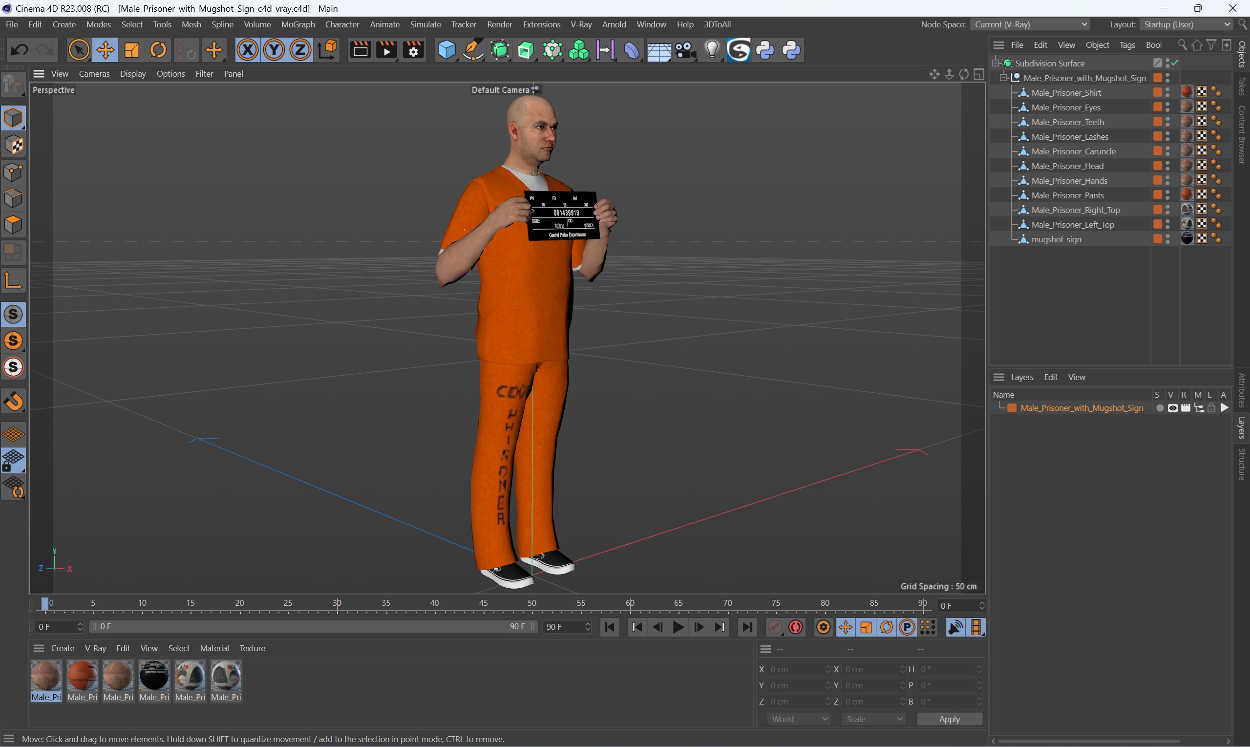 3D Male Prisoner with Mugshot Sign