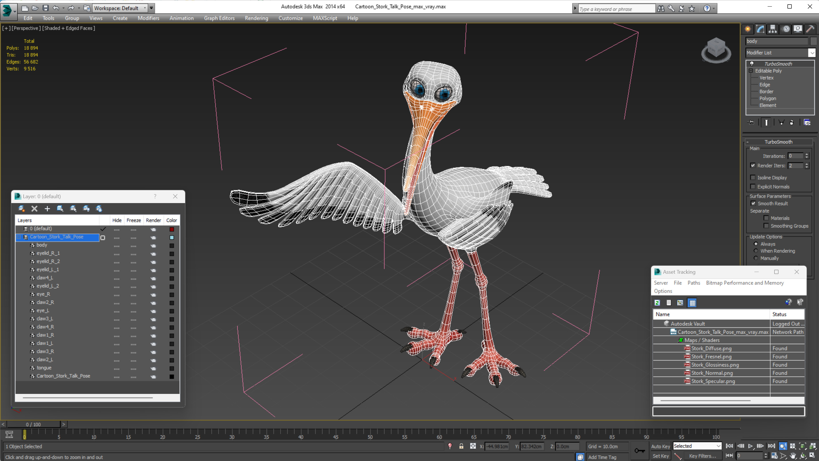 3D Cartoon Stork Talk Pose model