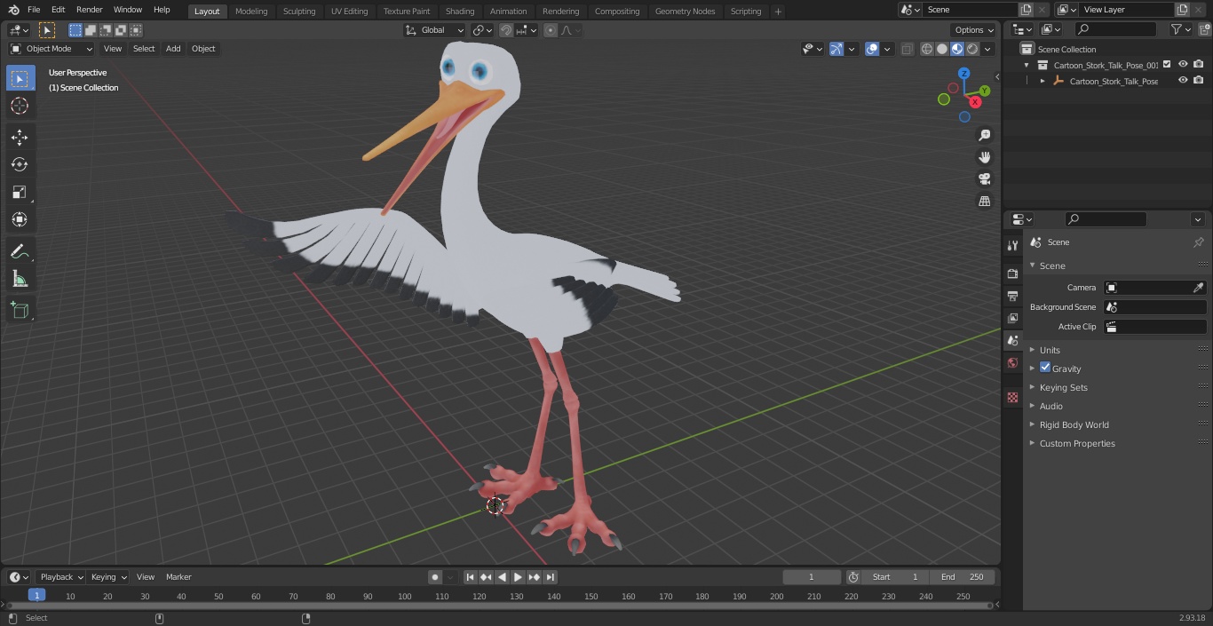 3D Cartoon Stork Talk Pose model