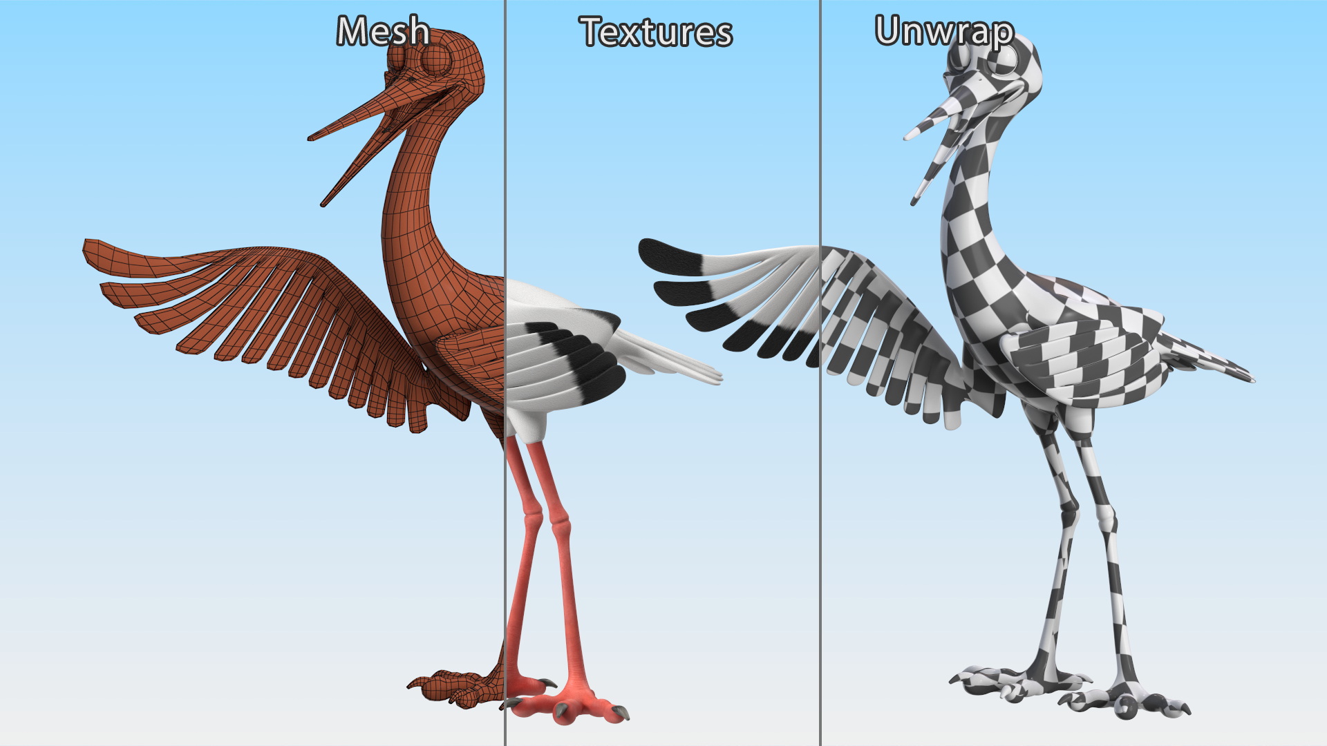 3D Cartoon Stork Talk Pose model