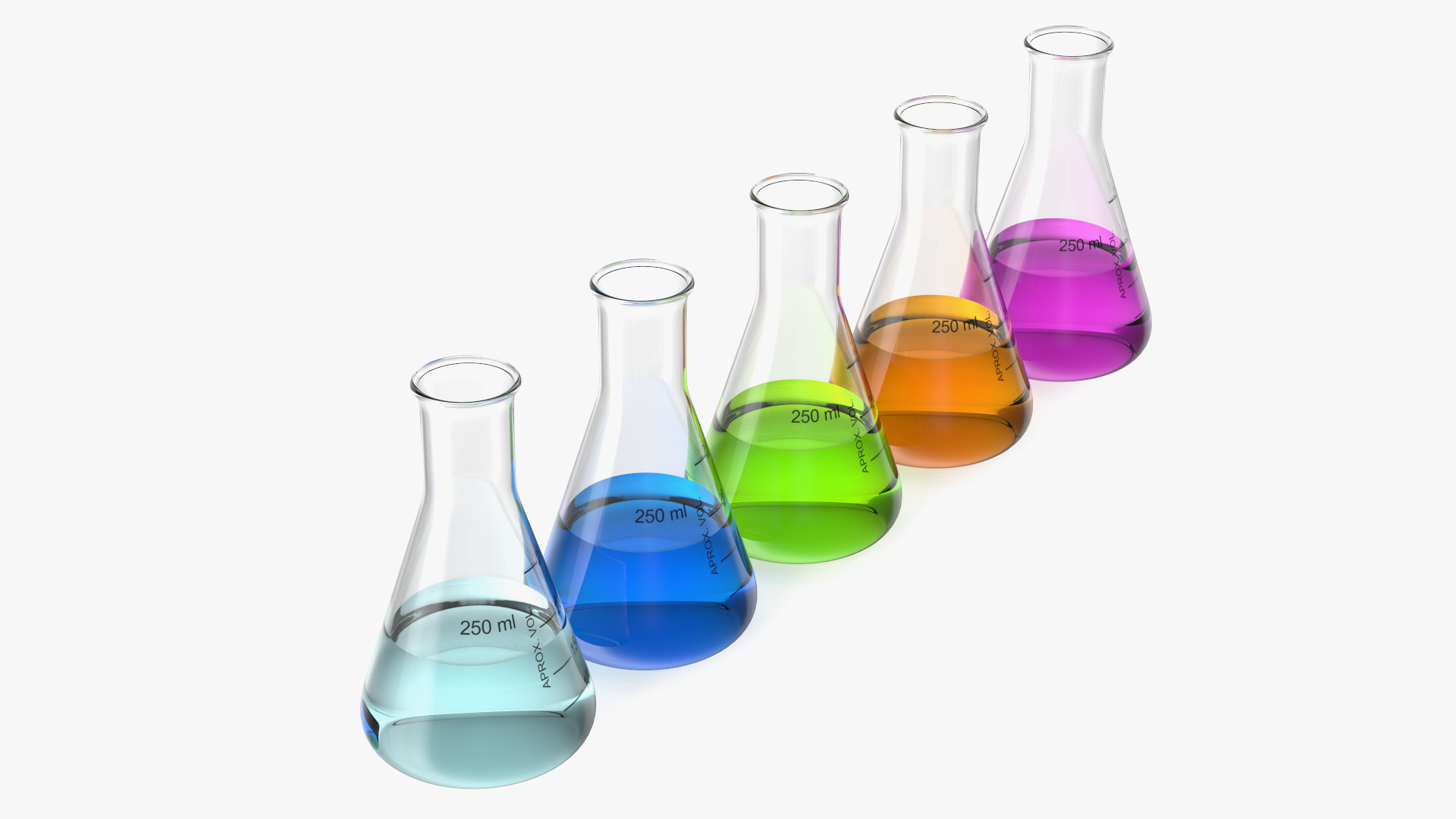3D Erlenmeyer Flasks 250 ml with Chemical Reagents Set