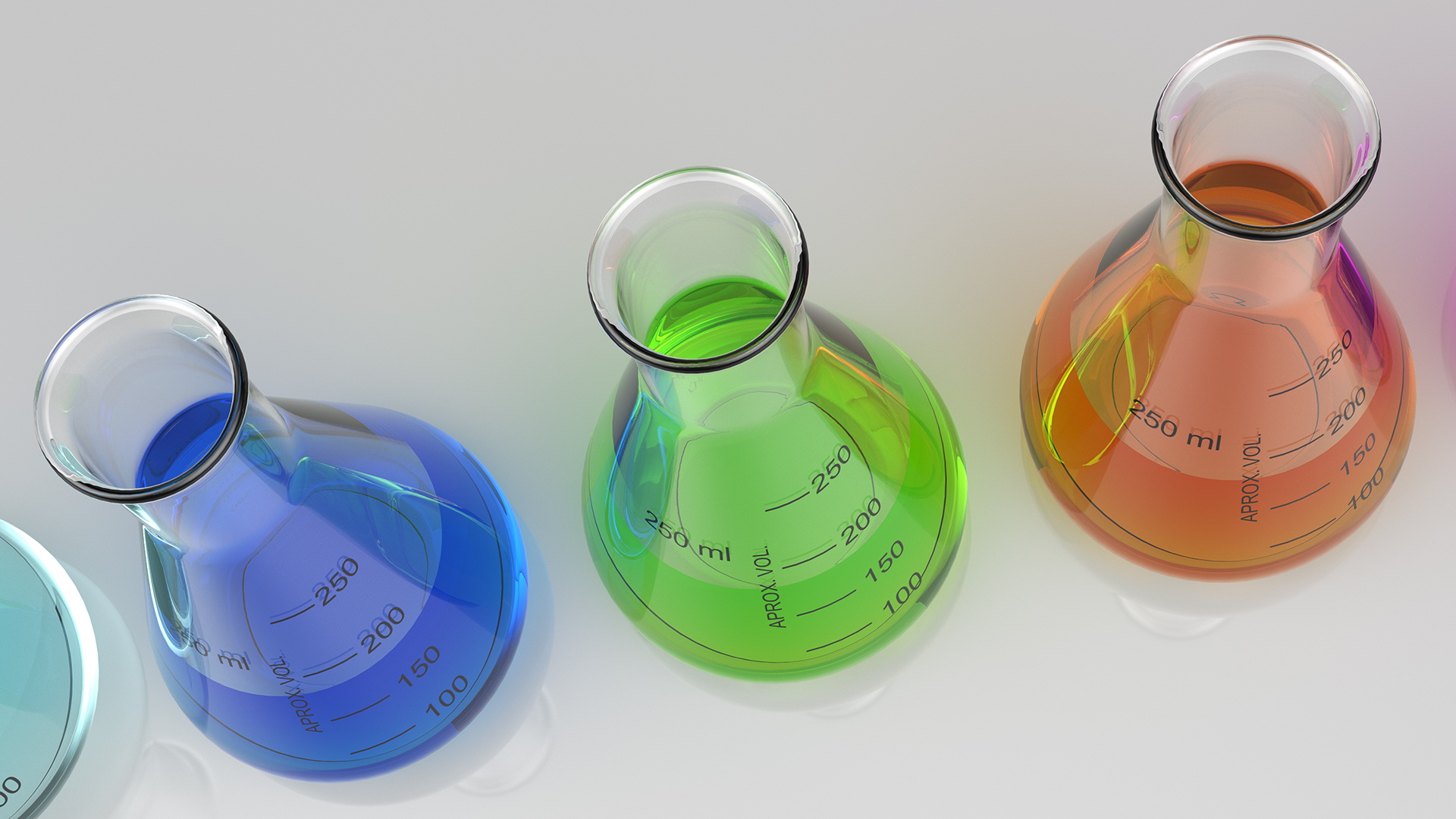 3D Erlenmeyer Flasks 250 ml with Chemical Reagents Set