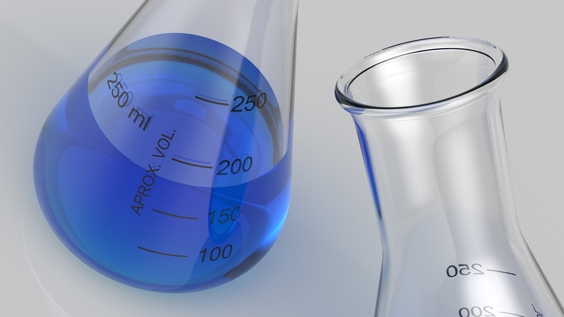 3D Erlenmeyer Flasks 250 ml with Chemical Reagents Set