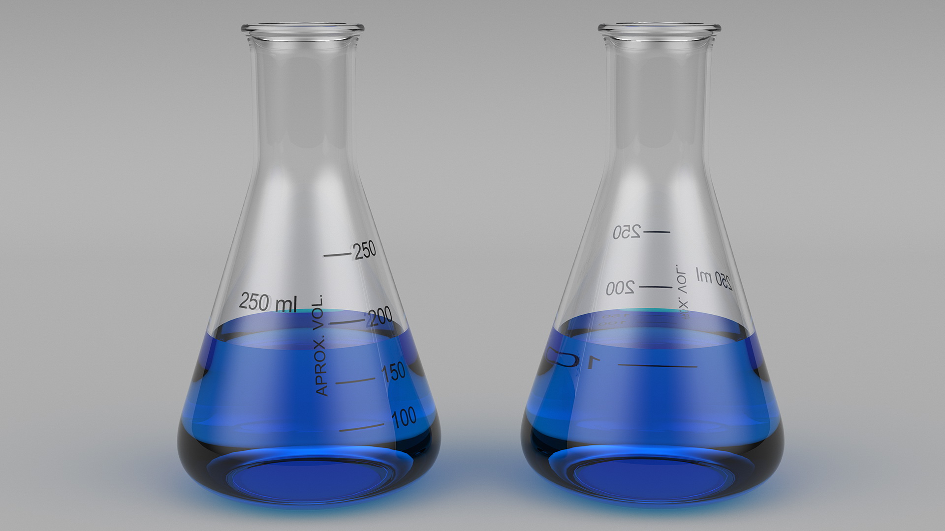 3D Erlenmeyer Flasks 250 ml with Chemical Reagents Set