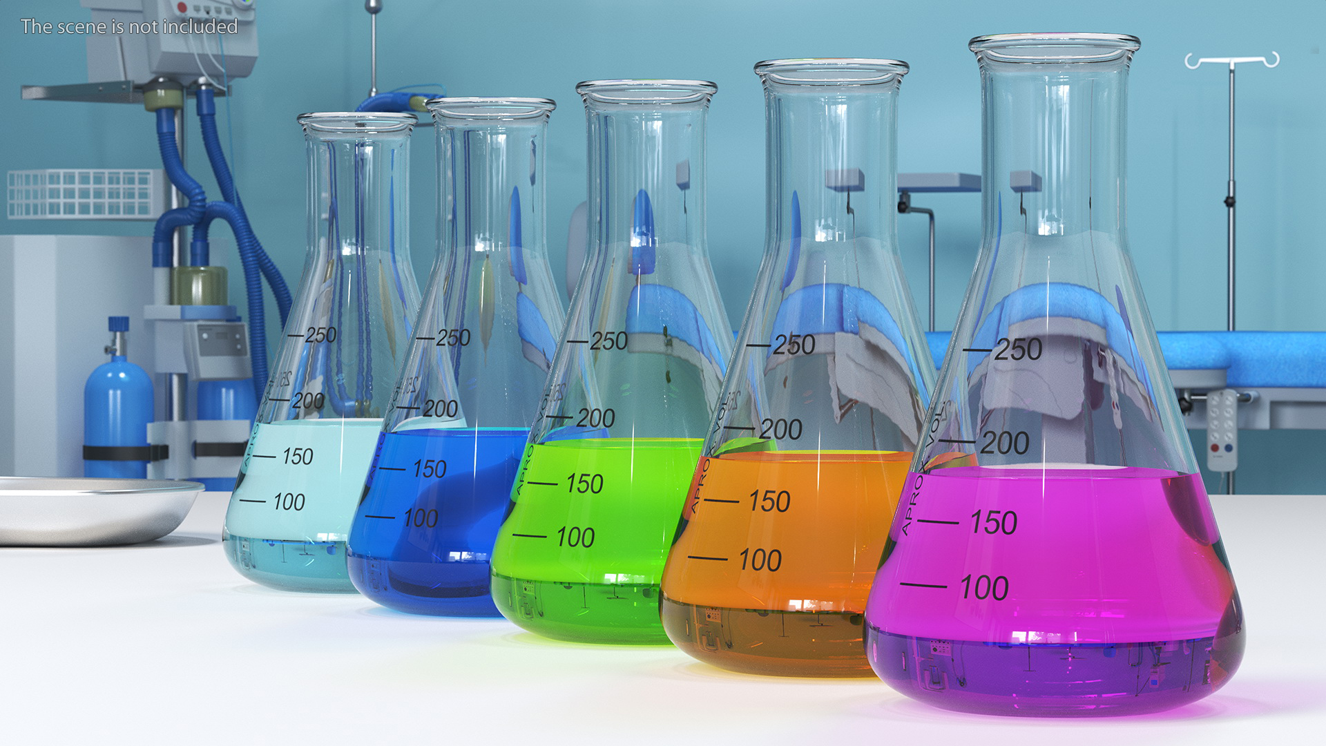 3D Erlenmeyer Flasks 250 ml with Chemical Reagents Set