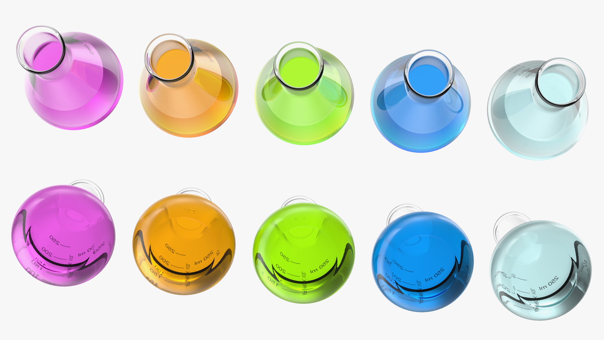 3D Erlenmeyer Flasks 250 ml with Chemical Reagents Set