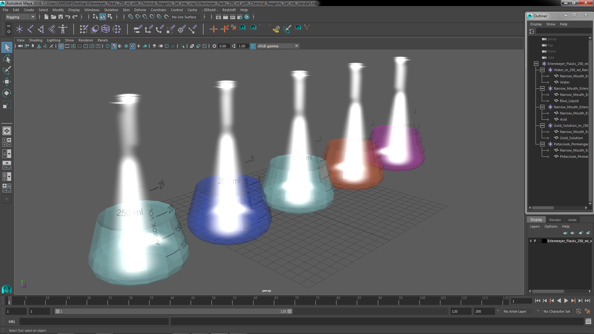 3D Erlenmeyer Flasks 250 ml with Chemical Reagents Set