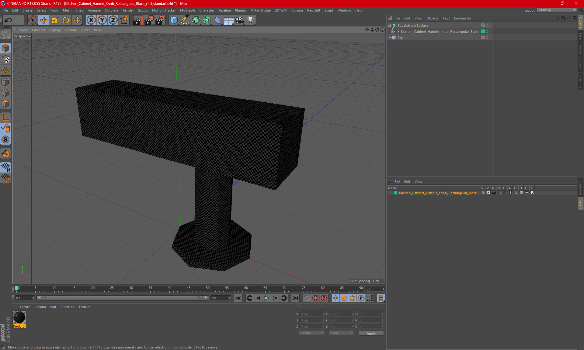 3D model Kitchen Cabinet Handle Knob Rectangular Black