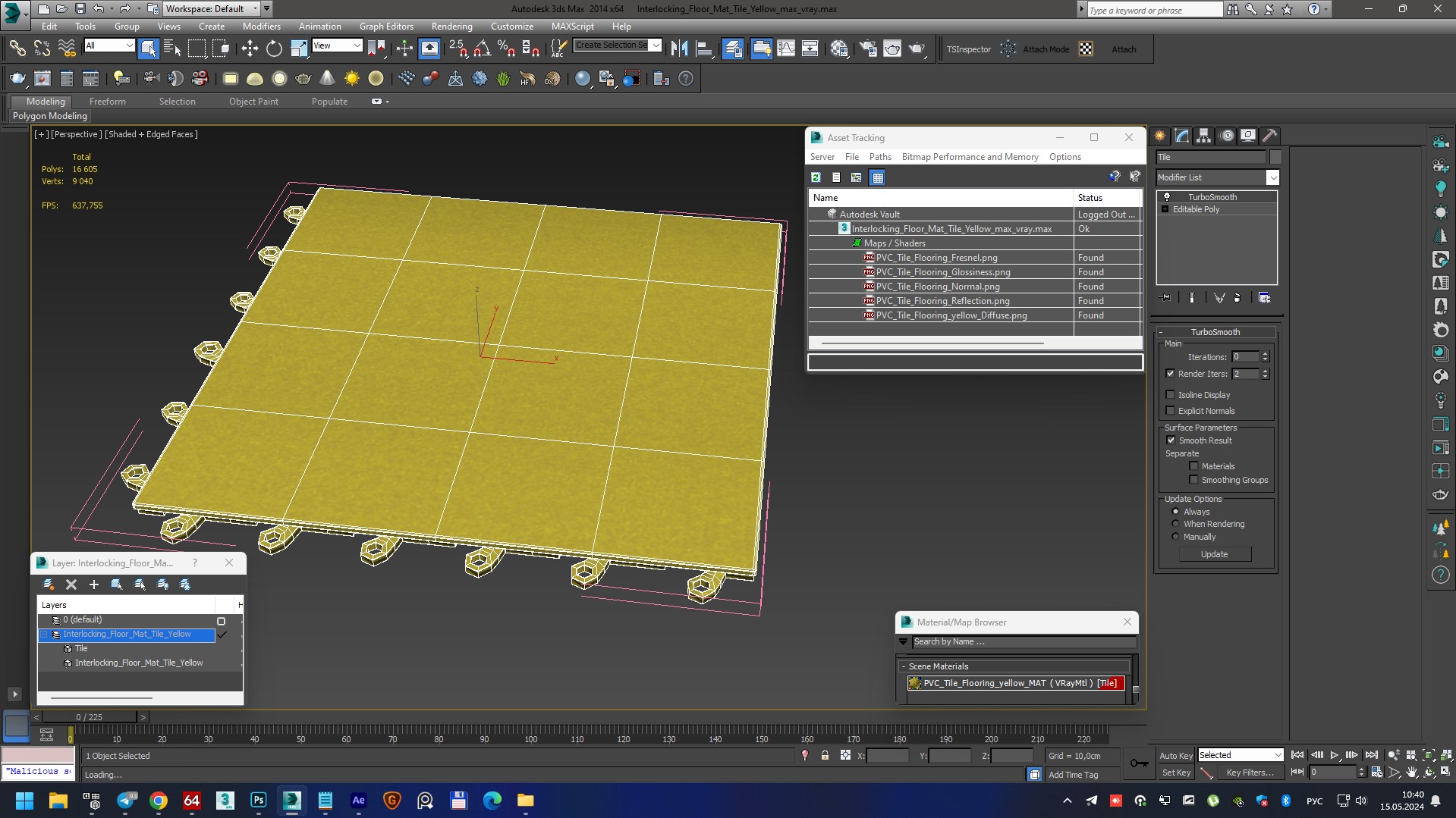 Interlocking Floor Mat Tile Yellow 3D model