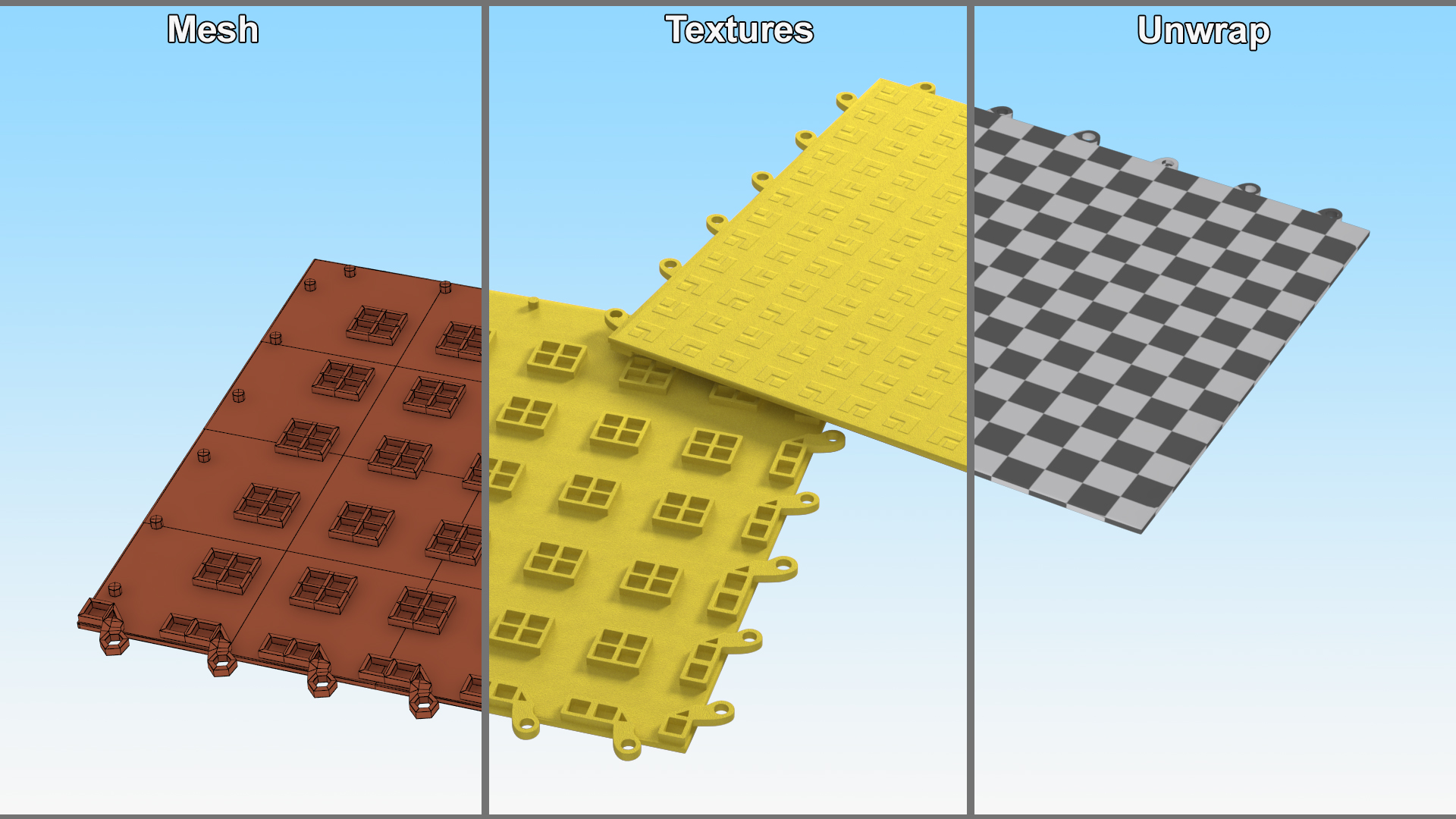 Interlocking Floor Mat Tile Yellow 3D model