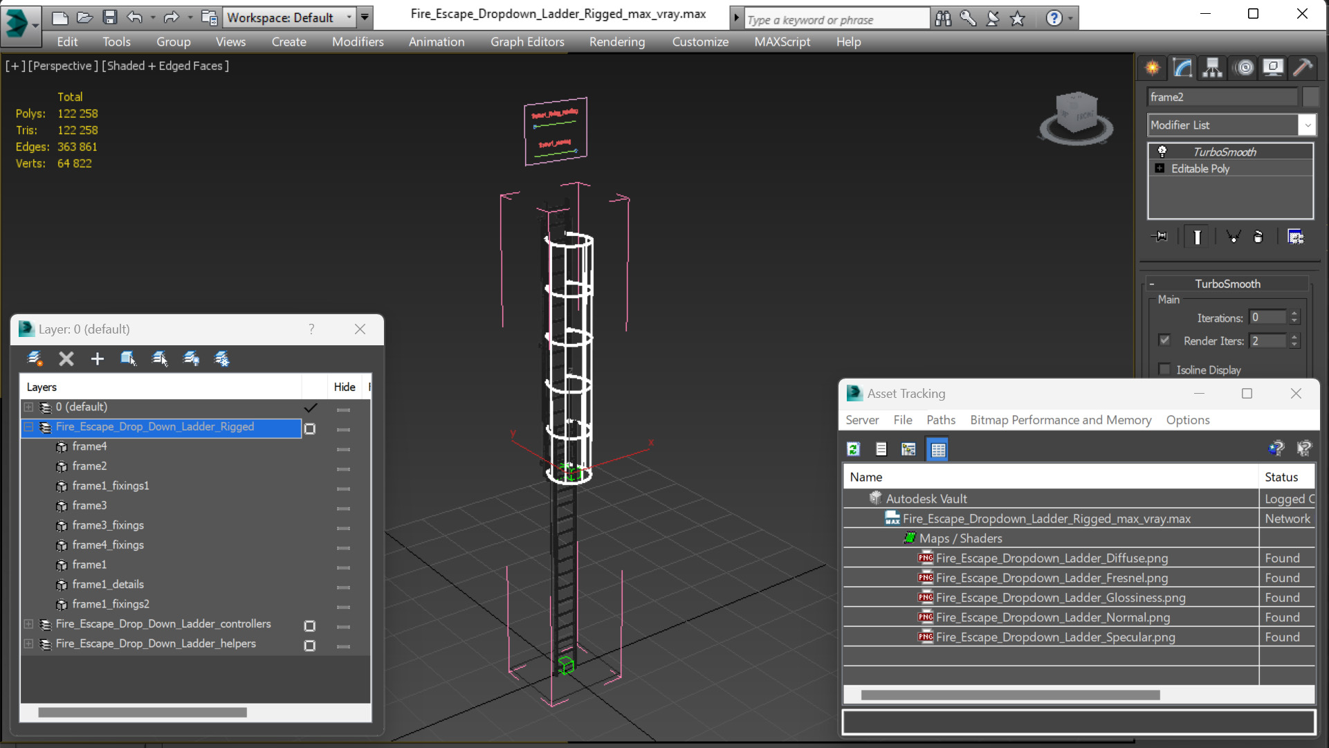 3D Fire Escape Dropdown Ladder Rigged for Maya model