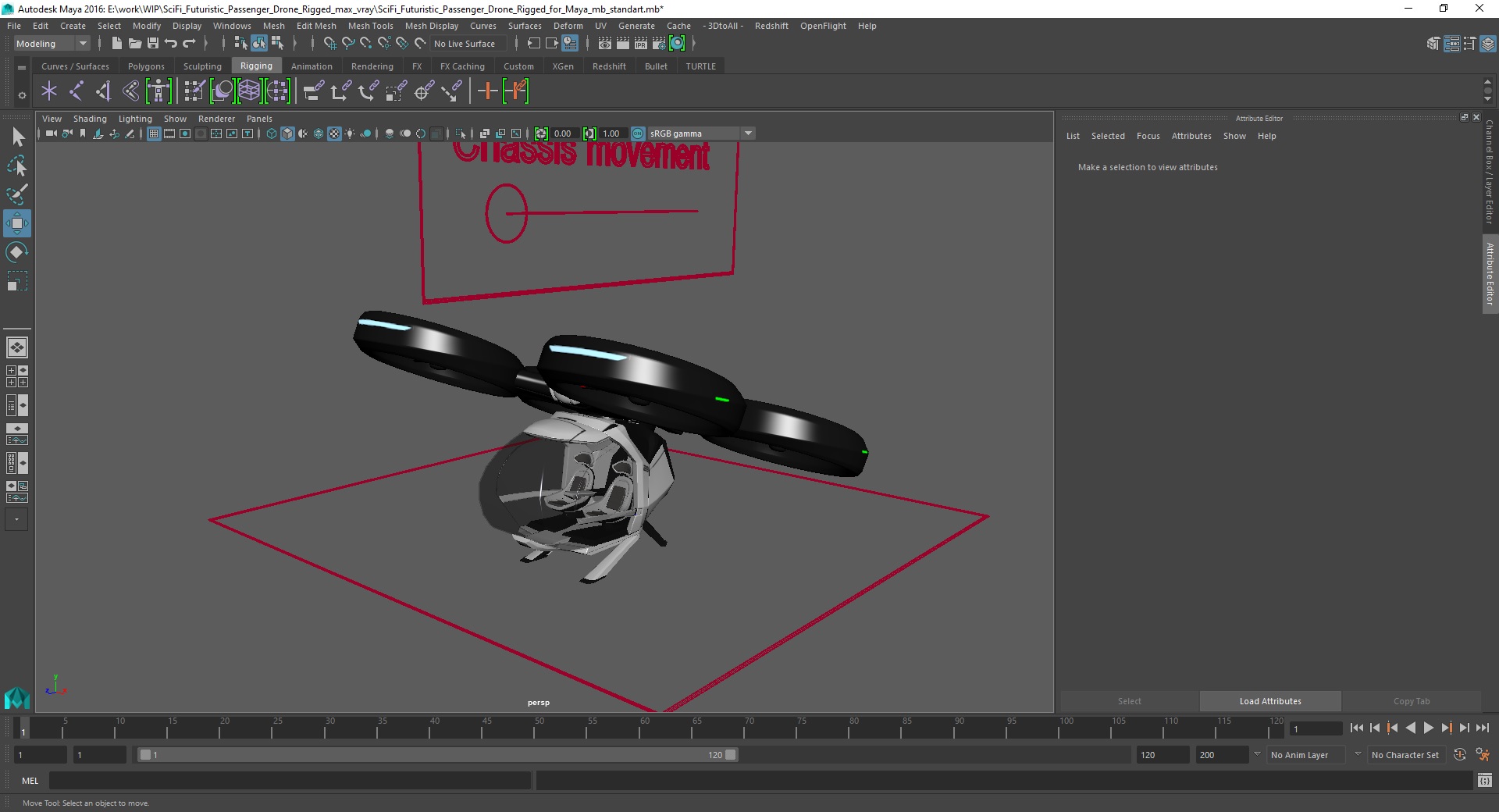 3D SciFi Futuristic Passenger Drone Rigged for Maya model