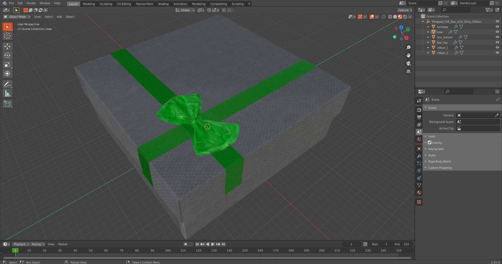 Wrapped Gift Box with Shiny Ribbon 3D model