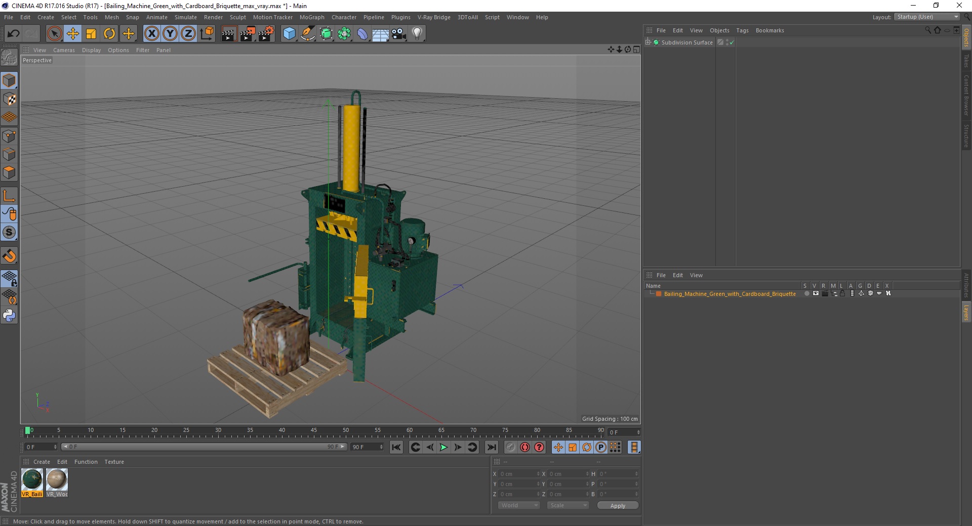 3D Bailing Machine Green with Cardboard Briquette