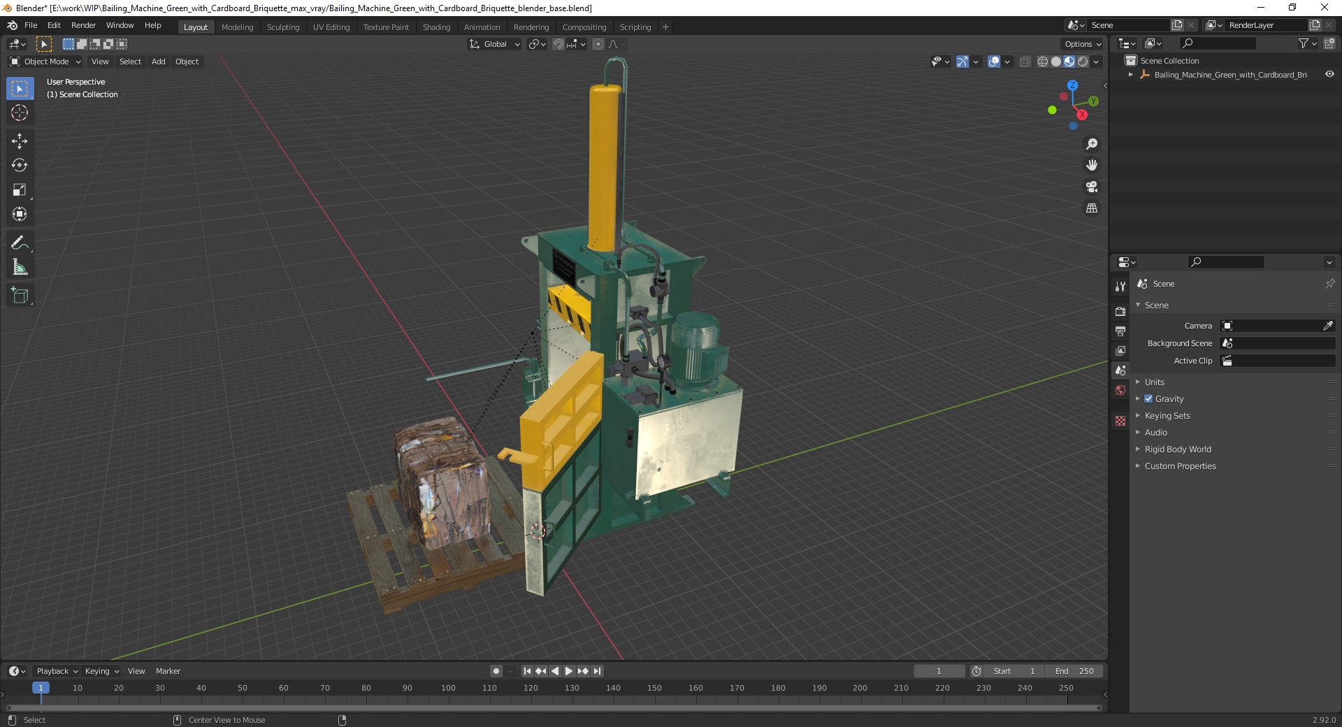 3D Bailing Machine Green with Cardboard Briquette