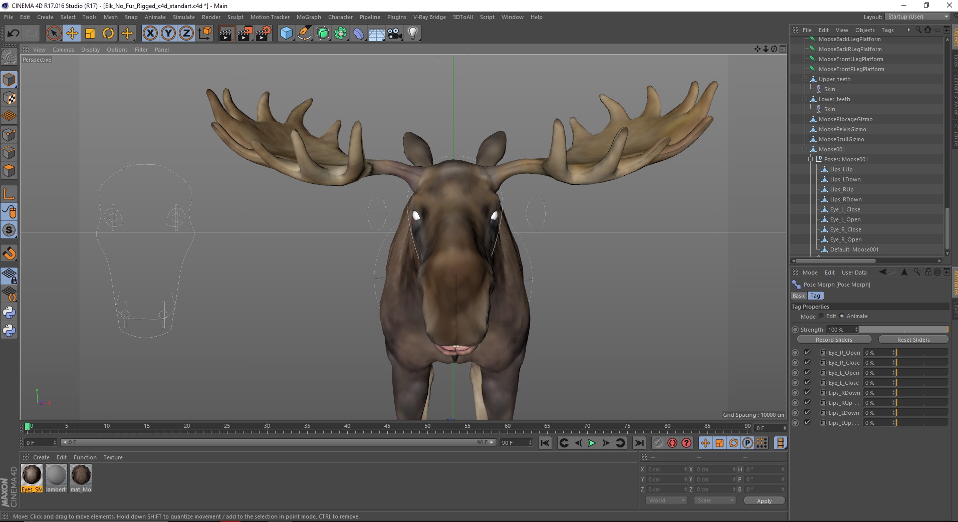 3D Elk No Fur Rigged for Cinema 4D