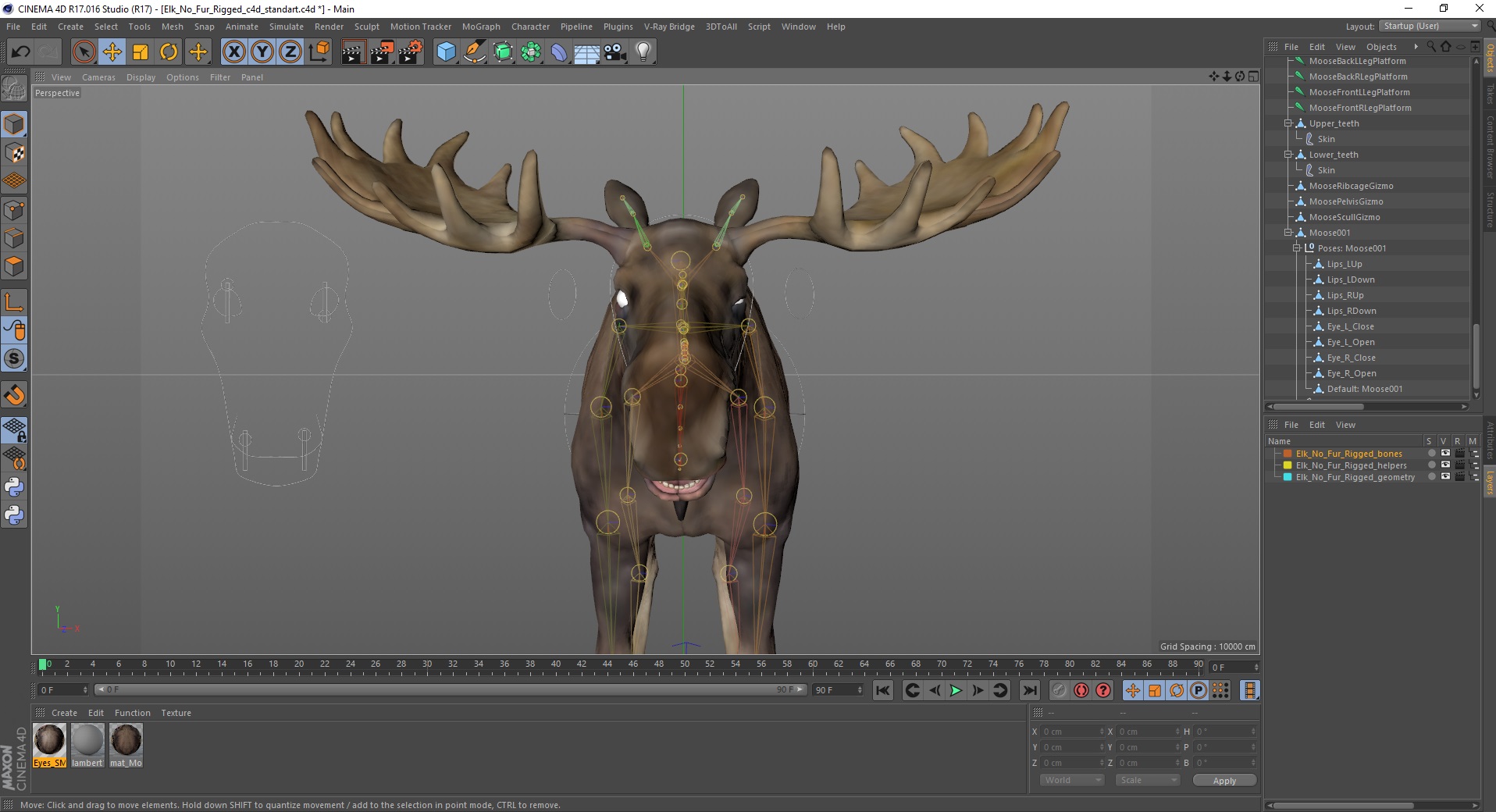 3D Elk No Fur Rigged for Cinema 4D