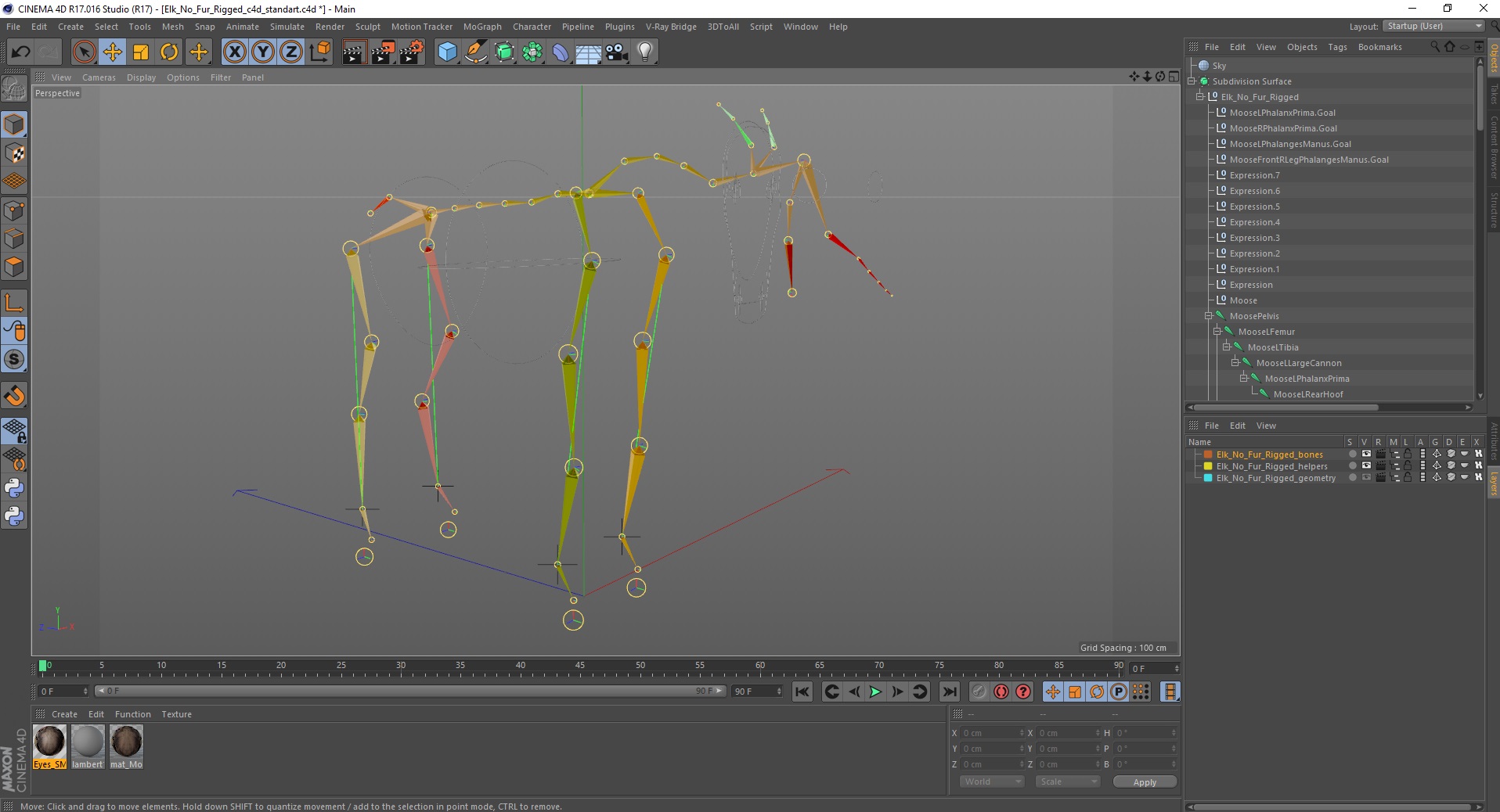 3D Elk No Fur Rigged for Cinema 4D
