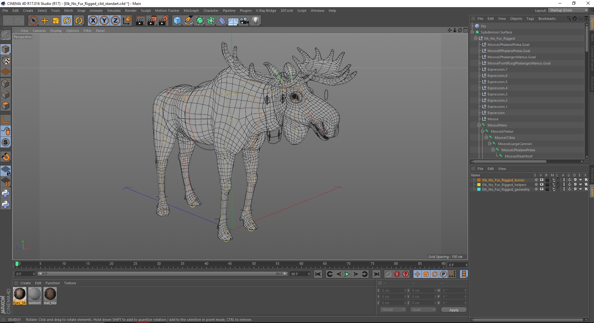 3D Elk No Fur Rigged for Cinema 4D