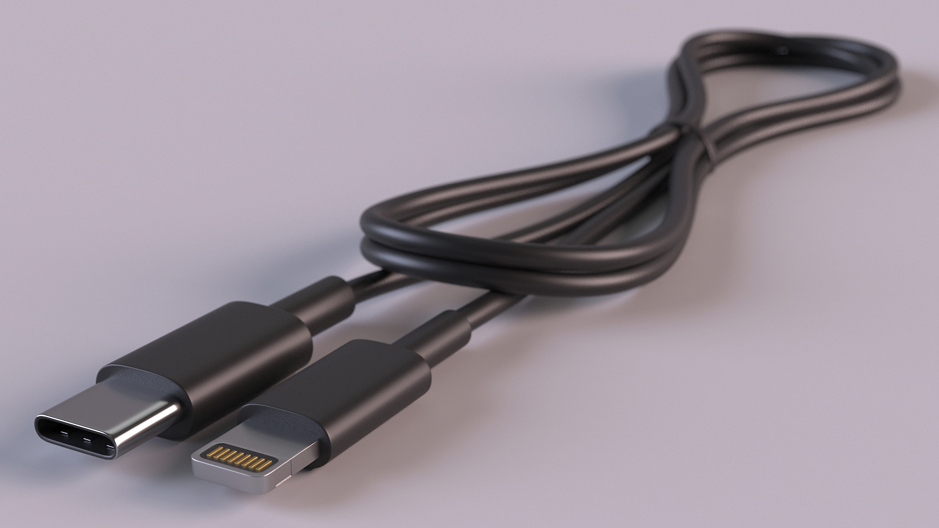 USB Type-C to Lightning Cable Folded Black 3D