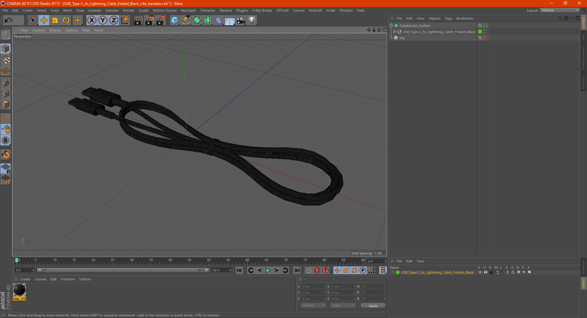 USB Type-C to Lightning Cable Folded Black 3D