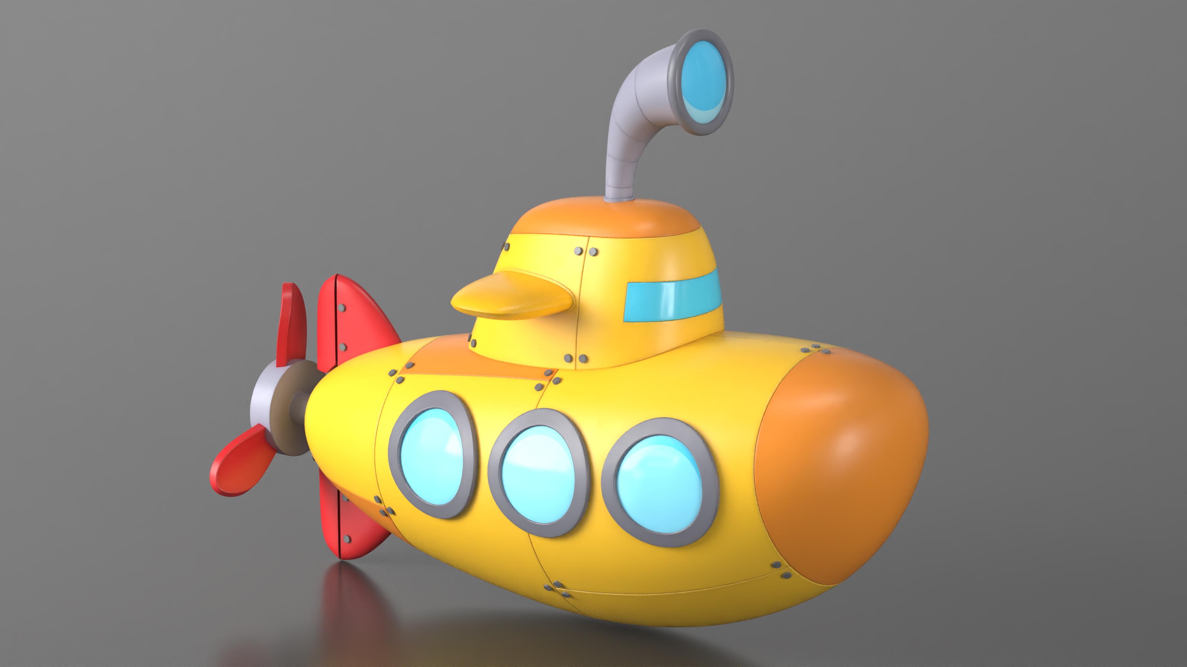 Cartoon Submarine Orange 3D model