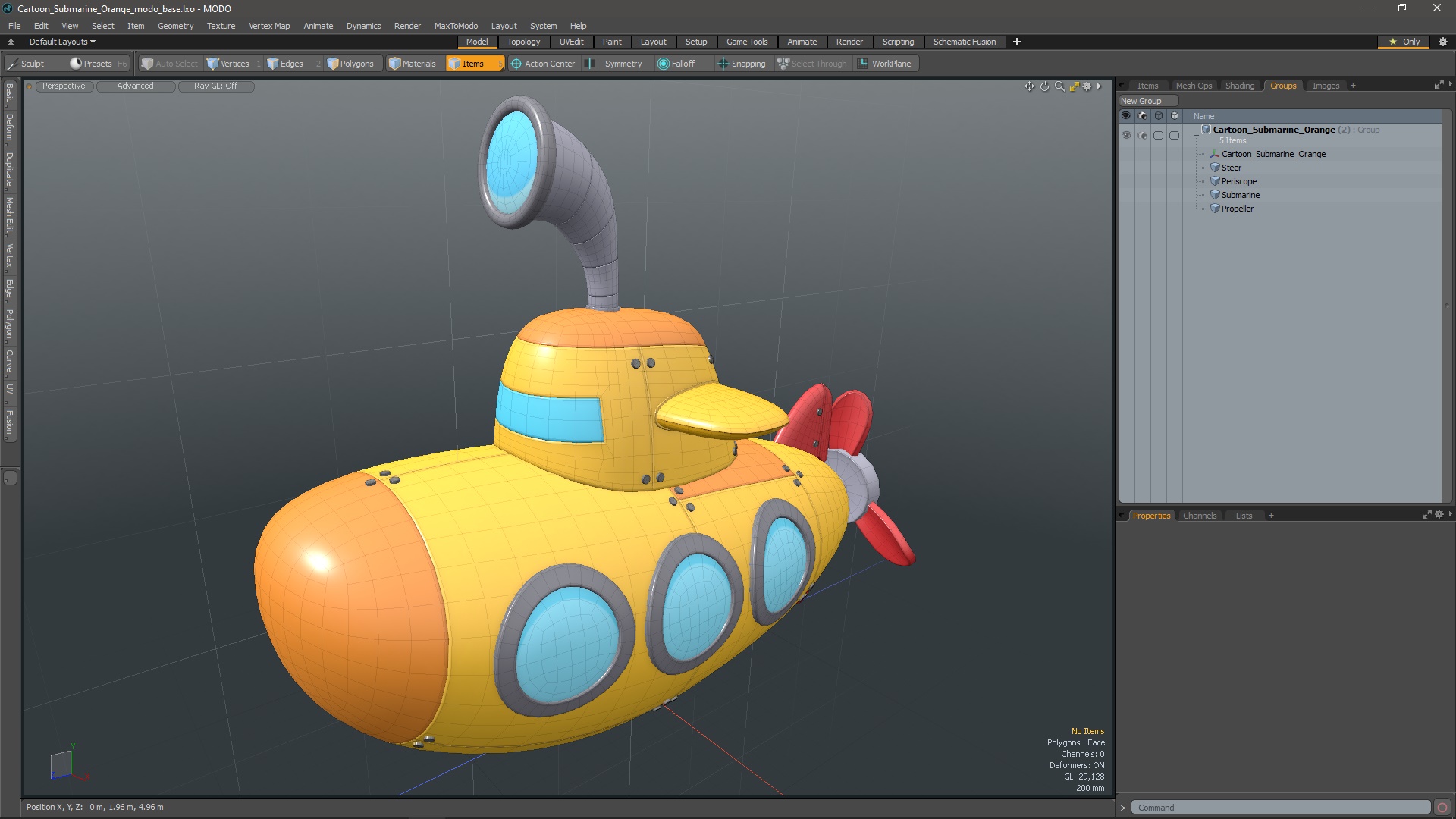 Cartoon Submarine Orange 3D model