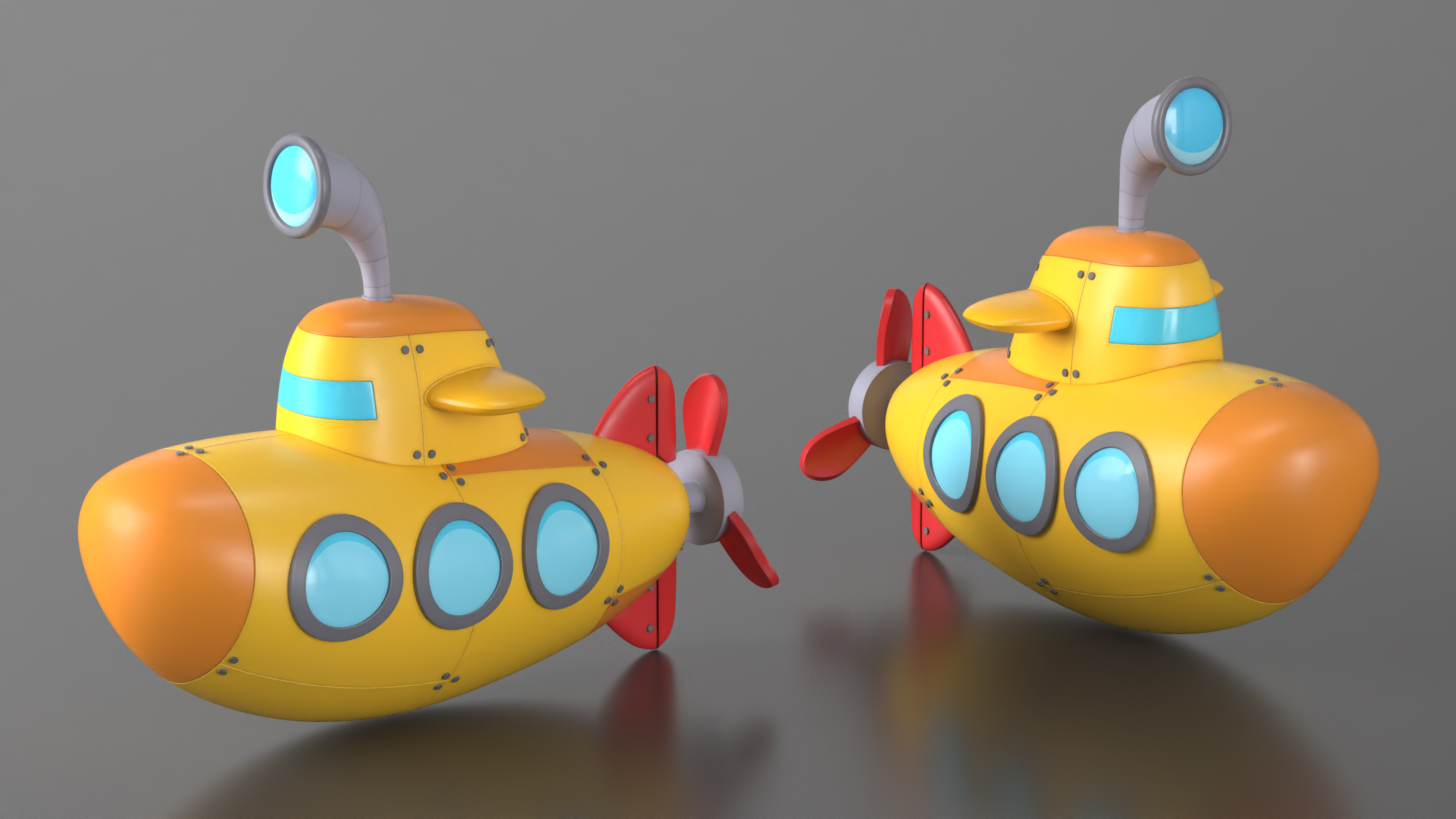 Cartoon Submarine Orange 3D model
