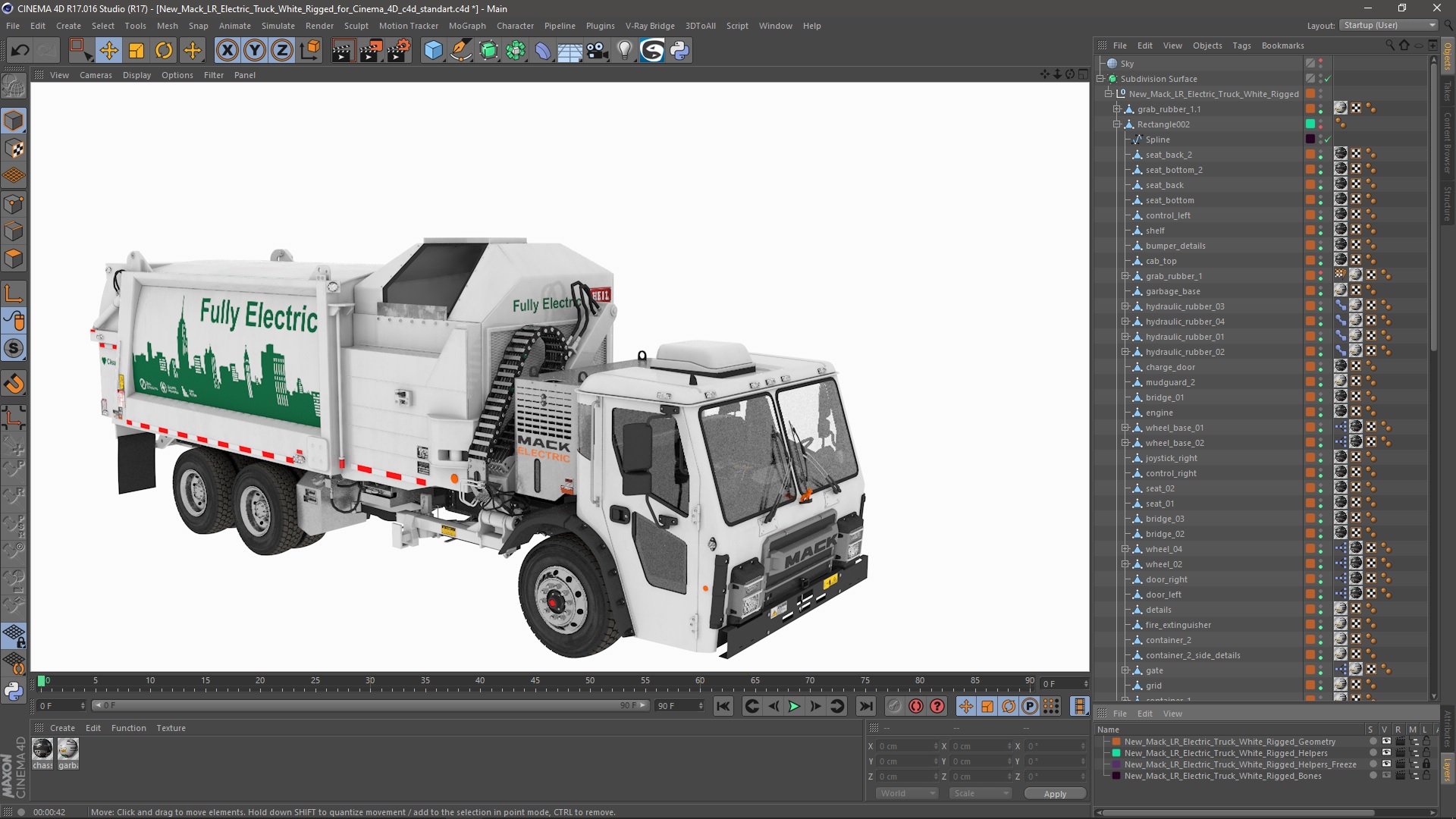 3D New Mack LR Electric Truck White Rigged for Cinema 4D model