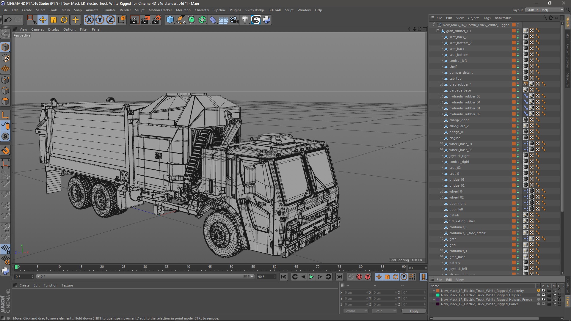 3D New Mack LR Electric Truck White Rigged for Cinema 4D model