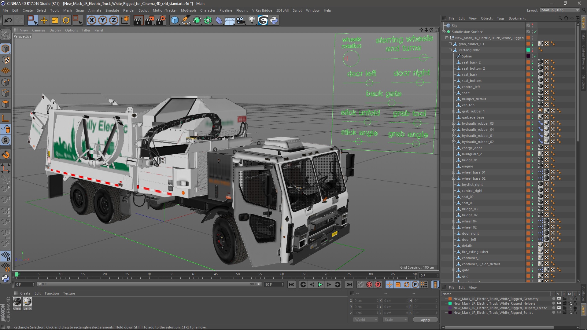 3D New Mack LR Electric Truck White Rigged for Cinema 4D model