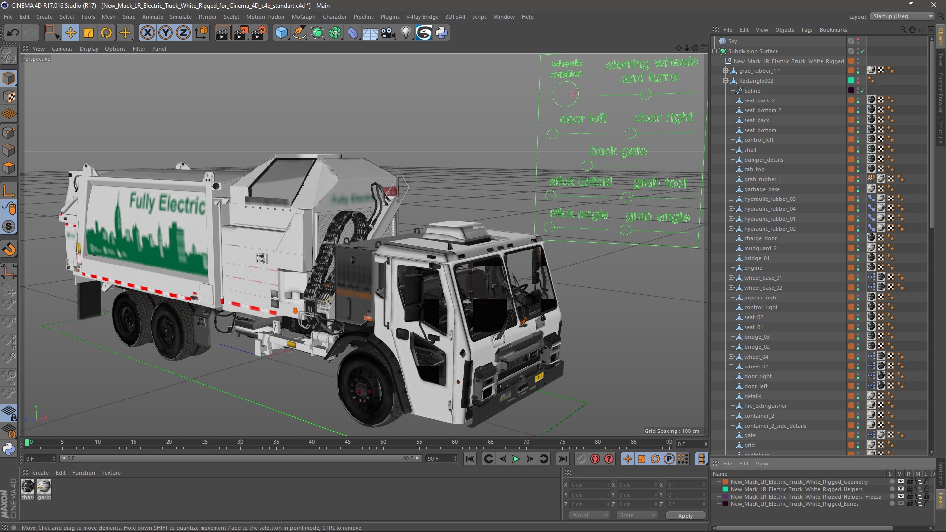 3D New Mack LR Electric Truck White Rigged for Cinema 4D model