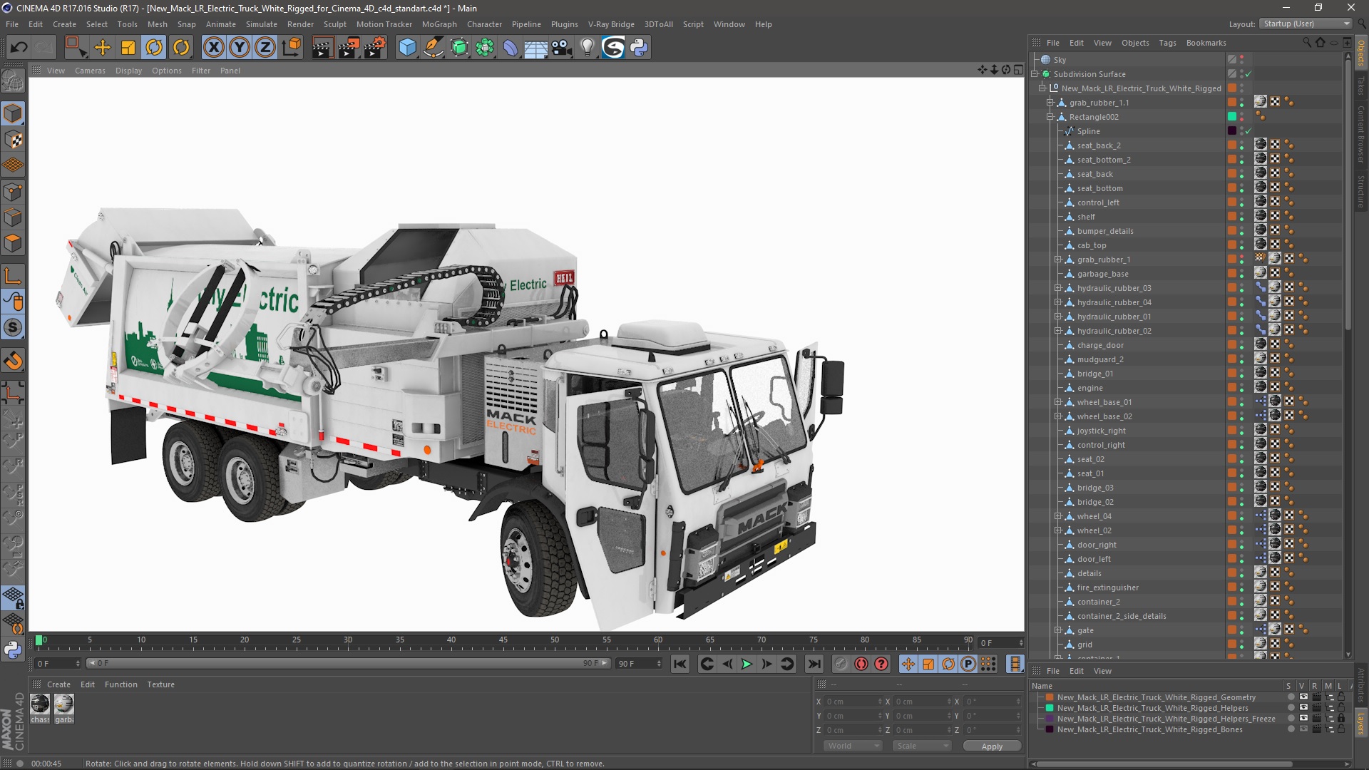 3D New Mack LR Electric Truck White Rigged for Cinema 4D model