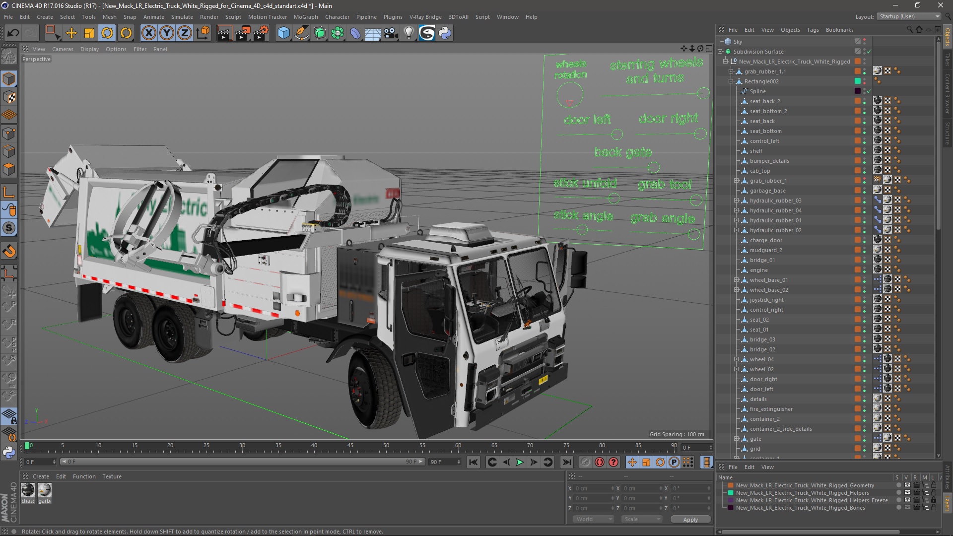 3D New Mack LR Electric Truck White Rigged for Cinema 4D model