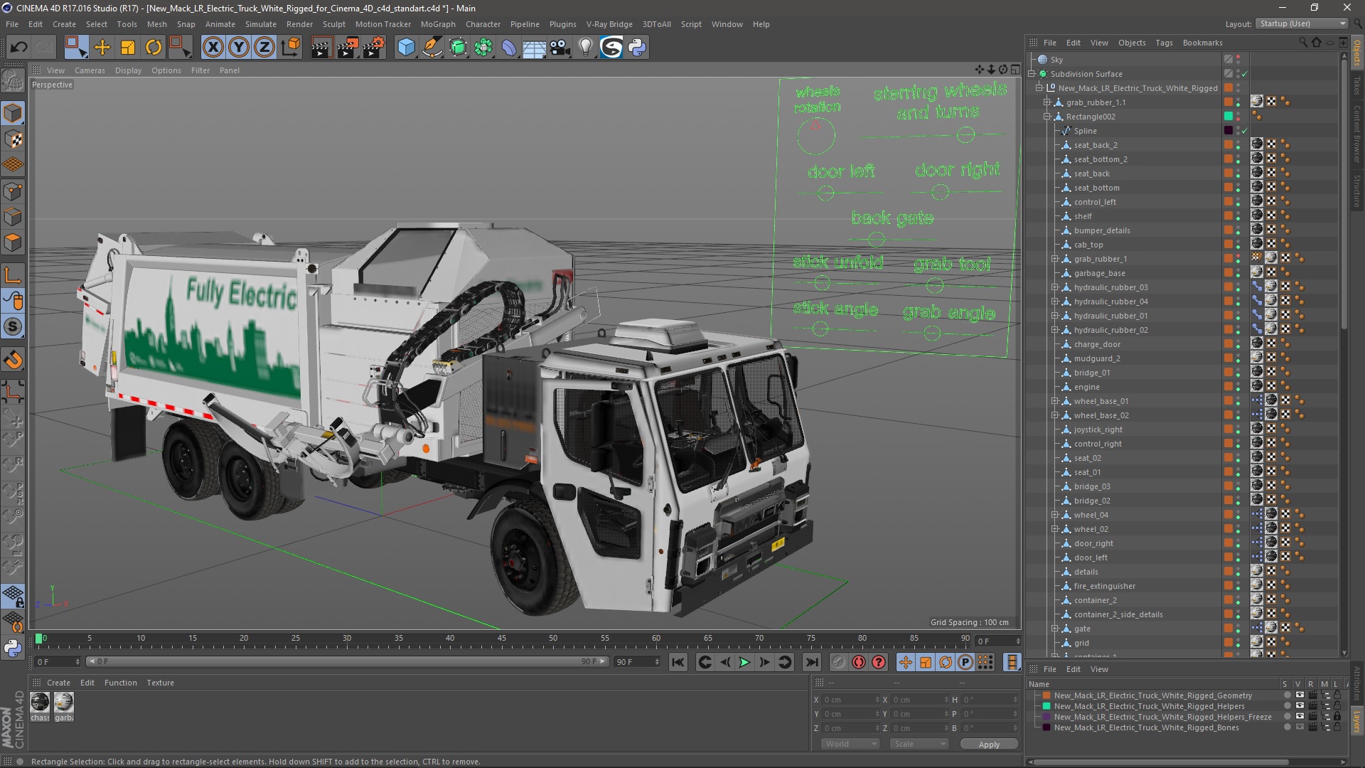 3D New Mack LR Electric Truck White Rigged for Cinema 4D model
