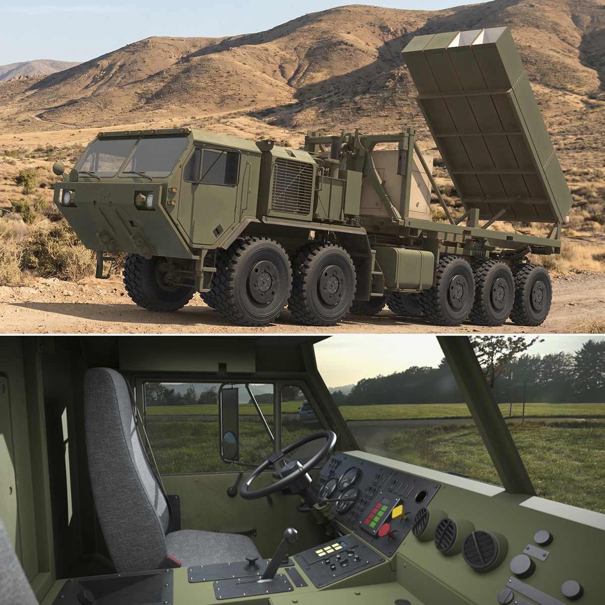Blackbeard Hypersonic Missile Launcher on Oshkosh Truck Rigged 3D model preview