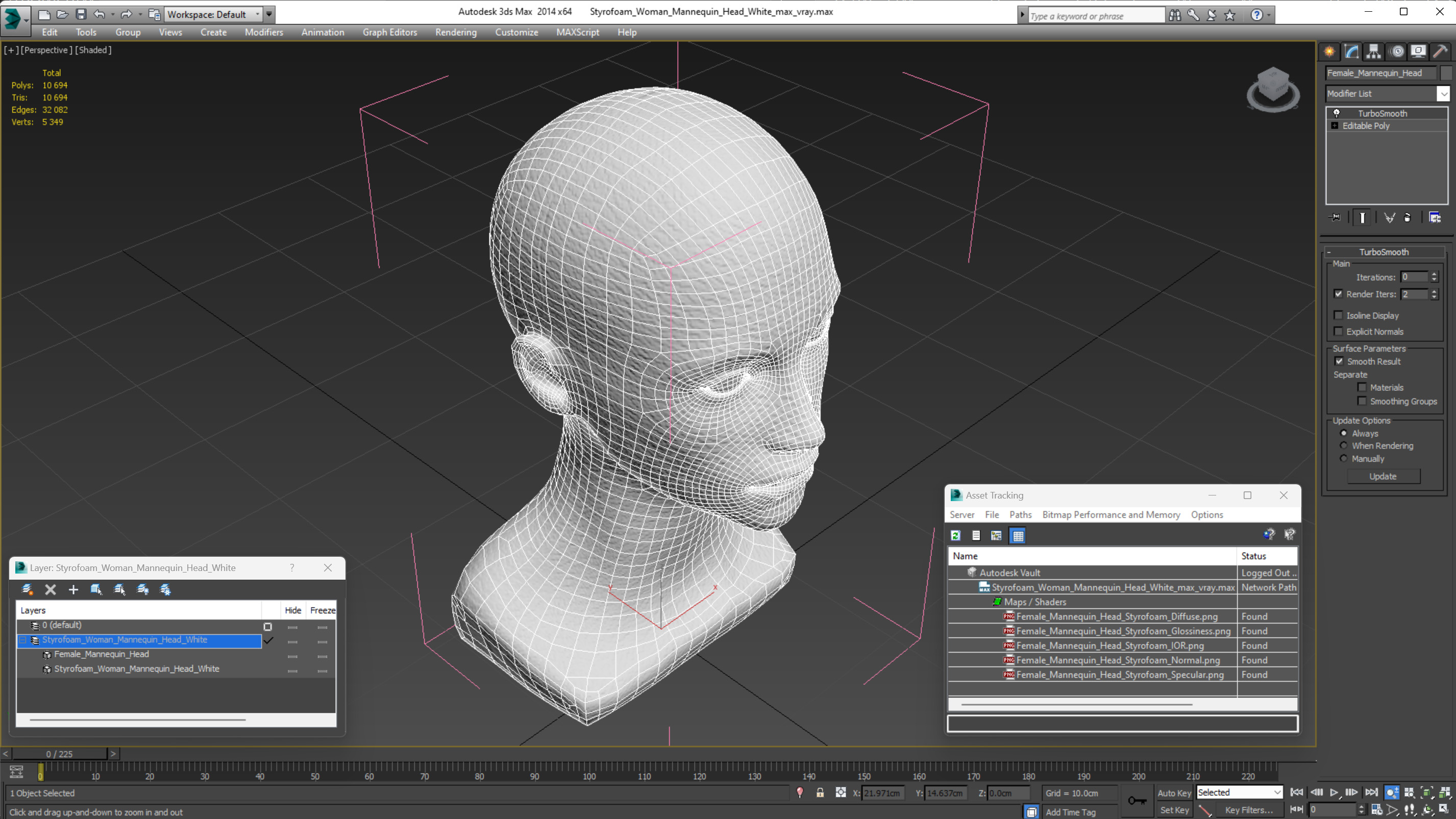 3D Styrofoam Woman Mannequin Head White