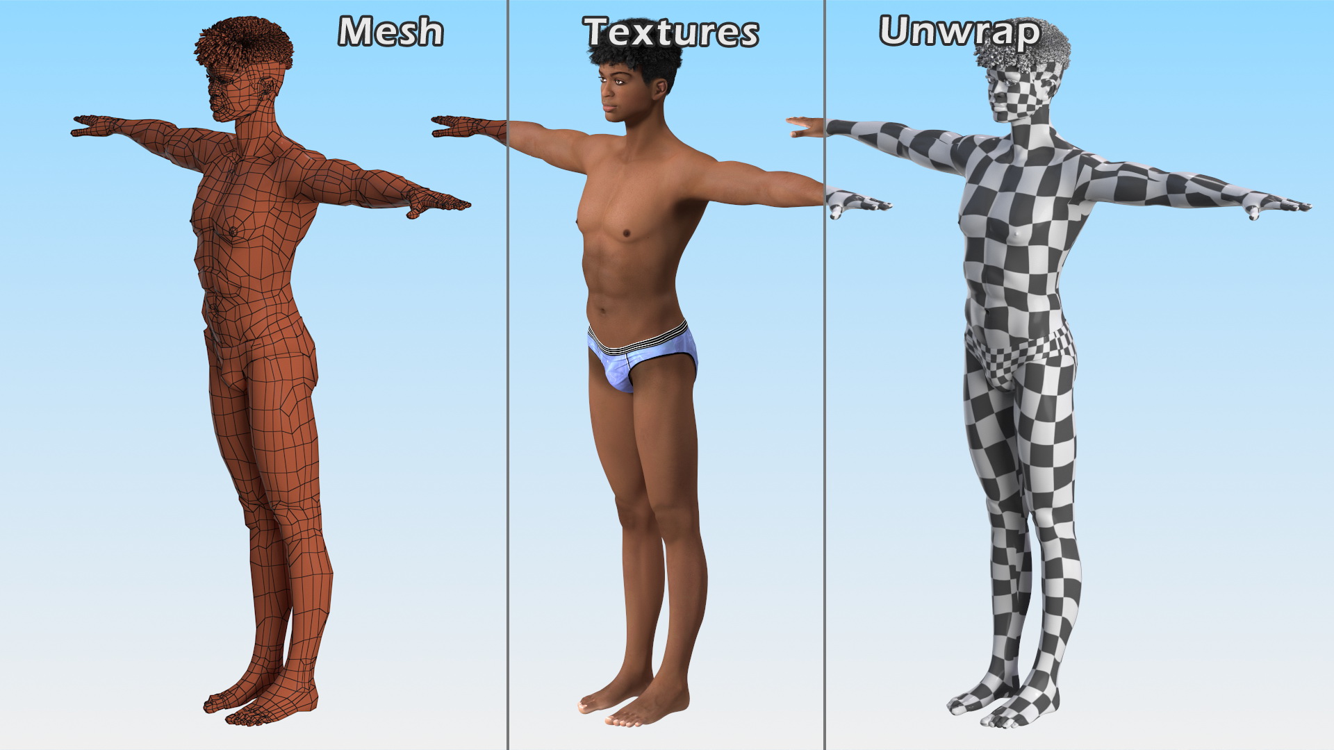 Light Skin Young Man T Pose 3D